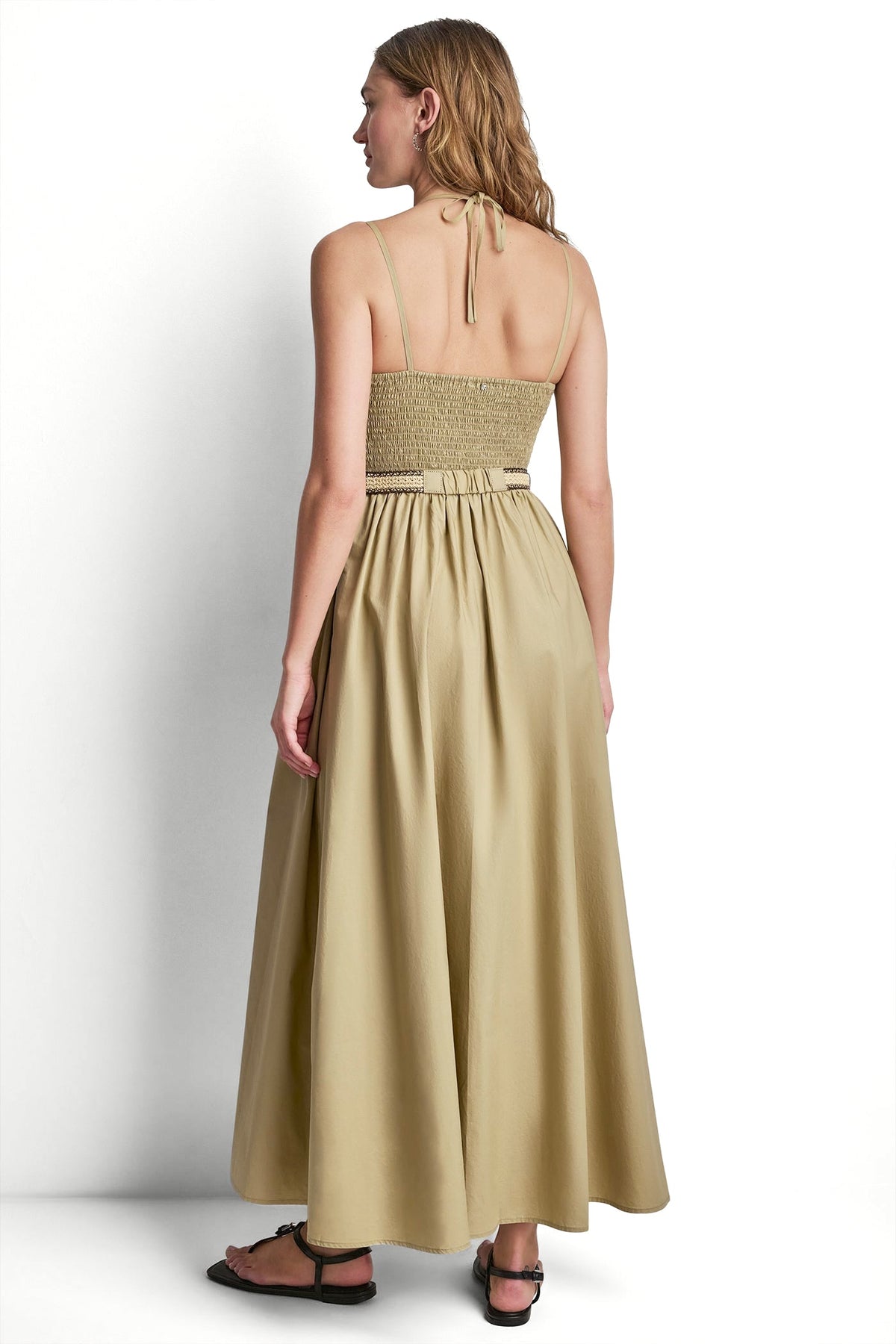 STRAPPY V-NECK MAXI DRESS WITH RAFFIA BELT