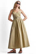 STRAPPY V-NECK MAXI DRESS WITH RAFFIA BELT