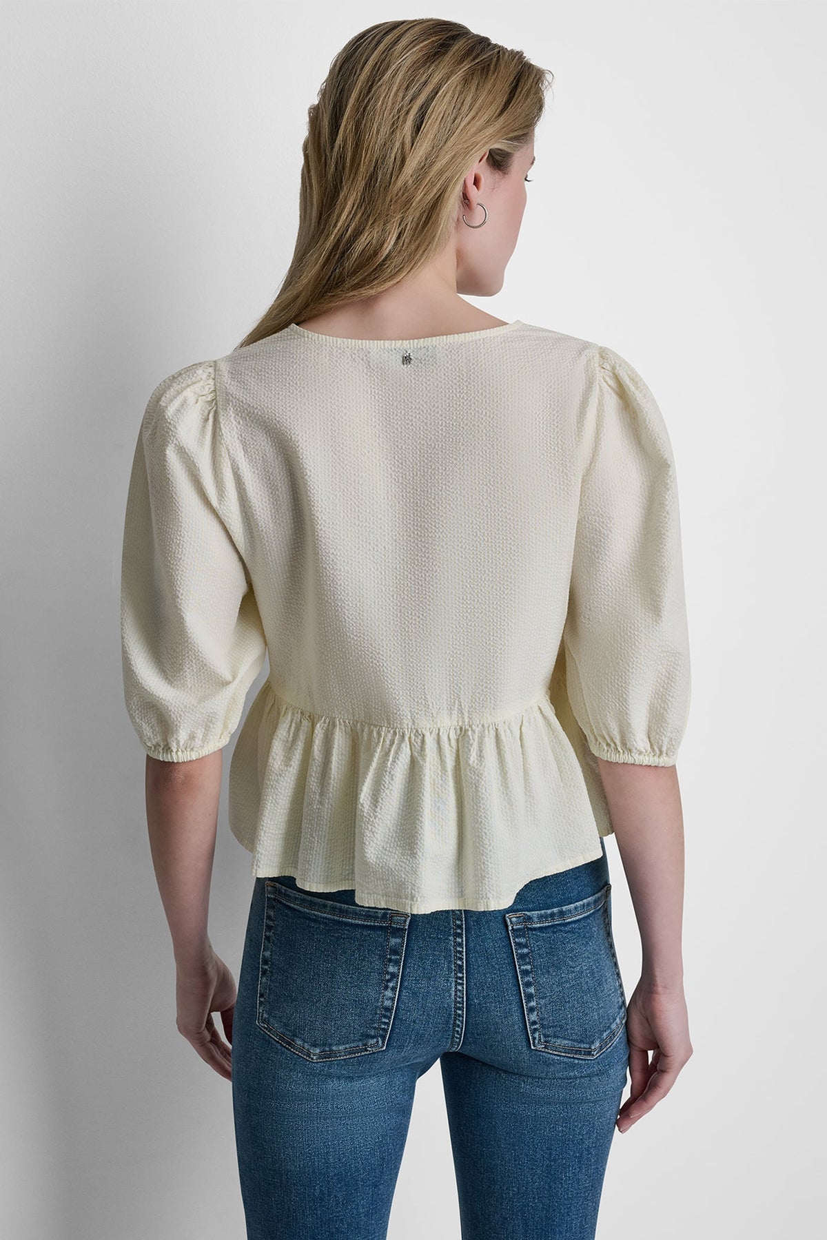 PUFF SLEEVE V-NECK SHIRT