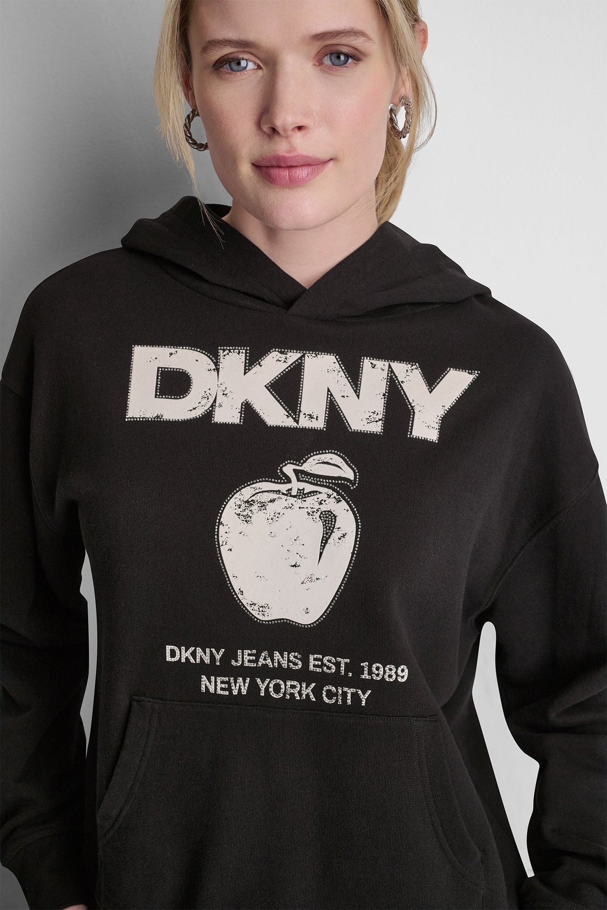 DKNY BIG APPLE RHINESTONE LOGO HOODIE