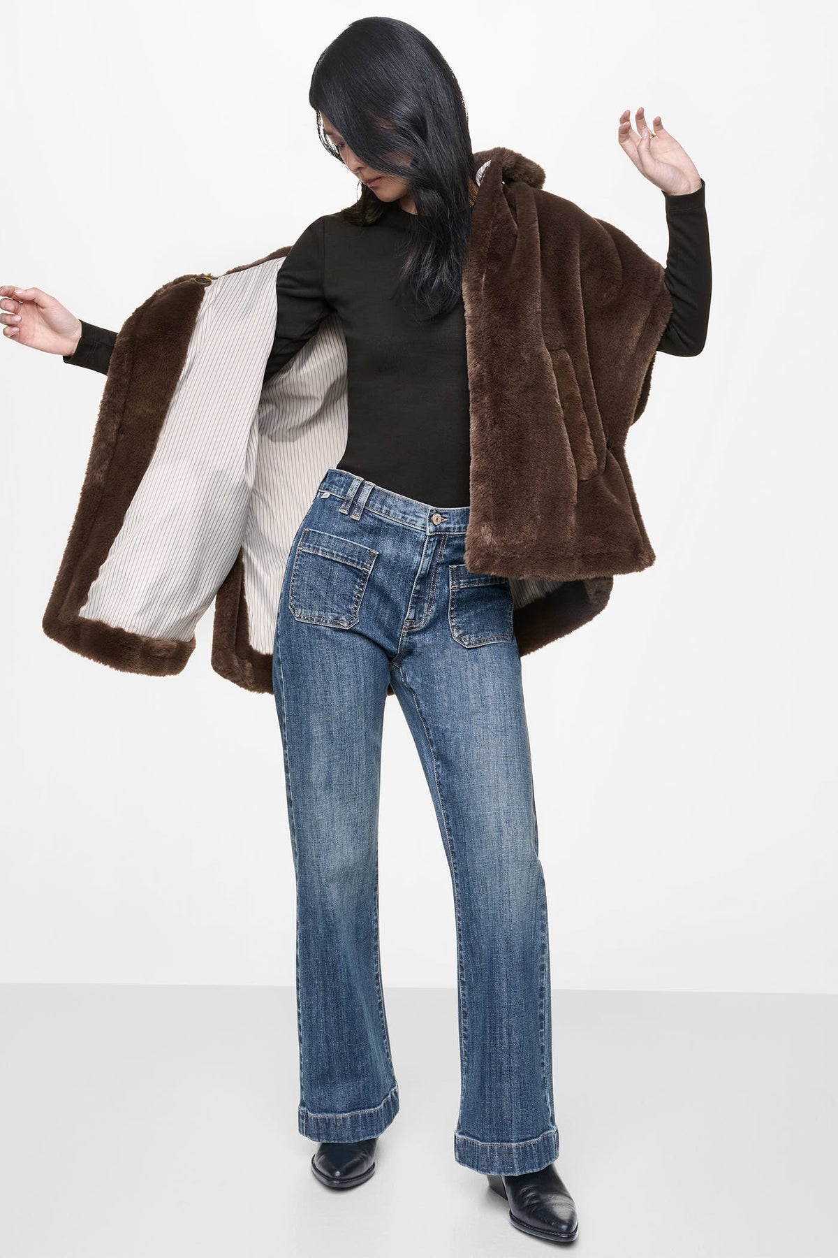 ASYMMETRICAL FAUX FUR PONCHO