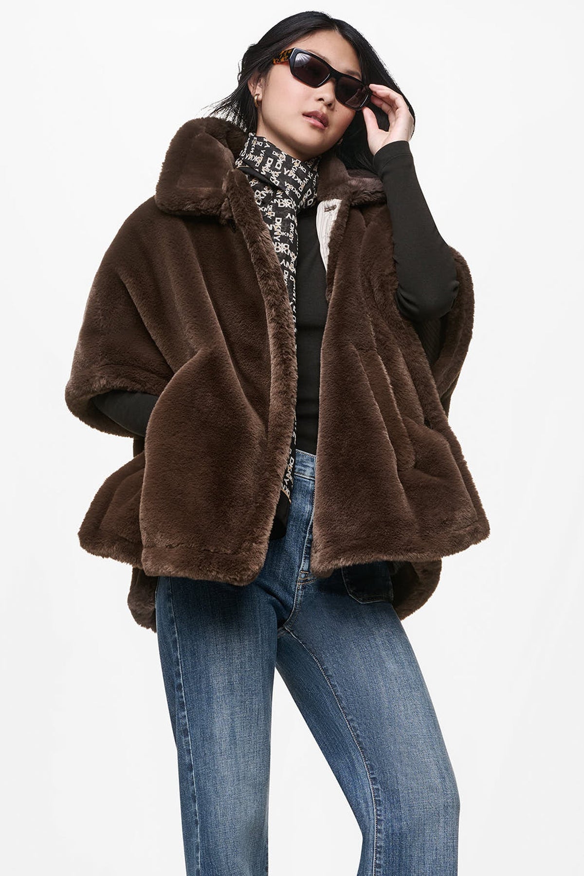 ASYMMETRICAL FAUX FUR PONCHO