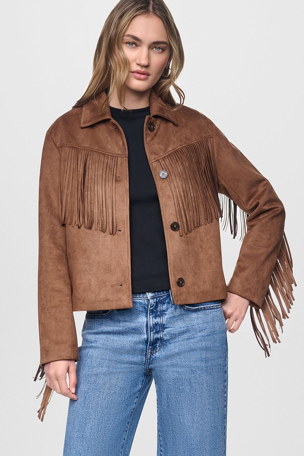 FAUX SUEDE FRINGE JACKET