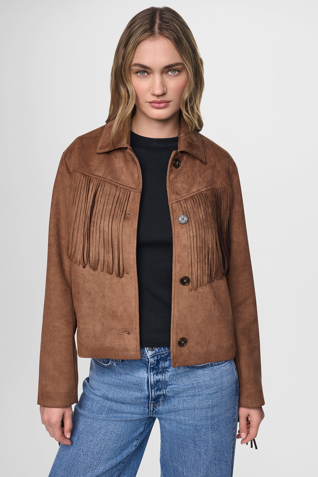 FAUX SUEDE FRINGE JACKET