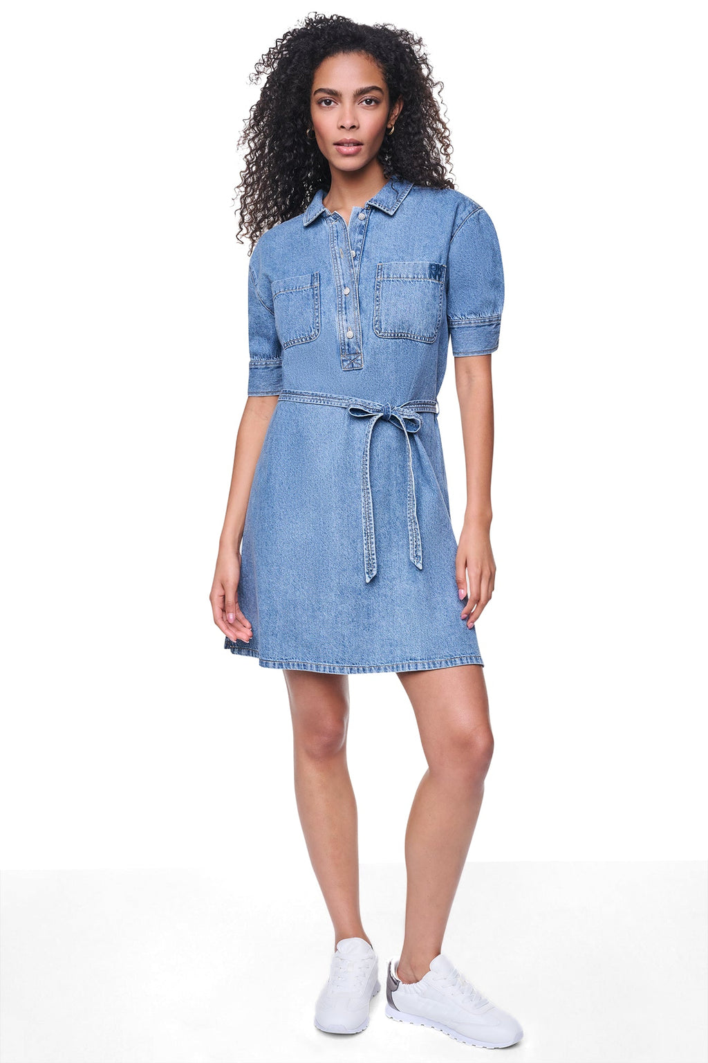 DENIM BUTTON-FRONT SHIRT DRESS