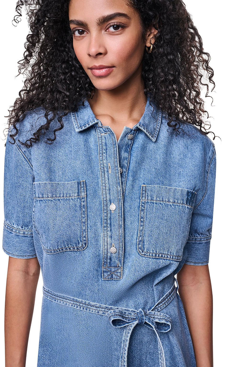DENIM BUTTON-FRONT SHIRT DRESS