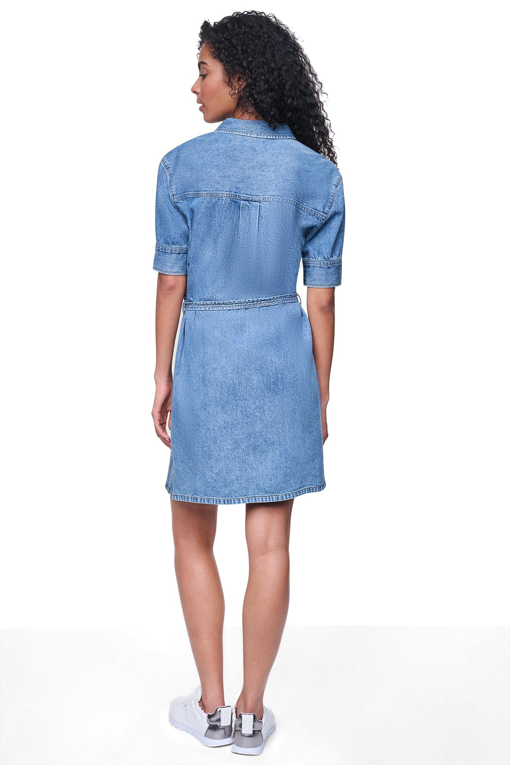 DENIM BUTTON-FRONT SHIRT DRESS