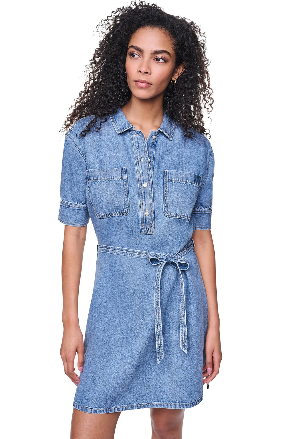DENIM BUTTON-FRONT SHIRT DRESS