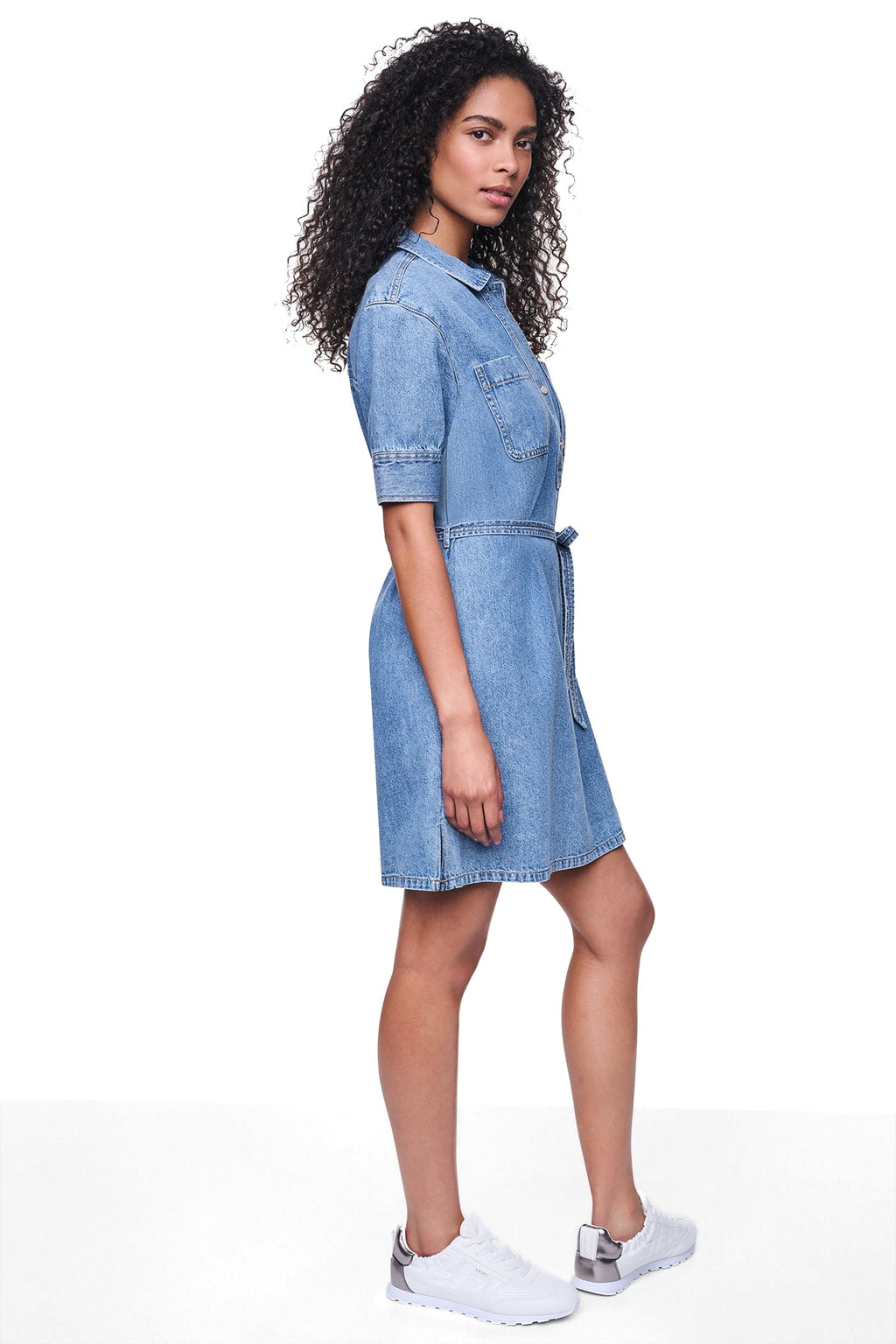 DENIM BUTTON-FRONT SHIRT DRESS