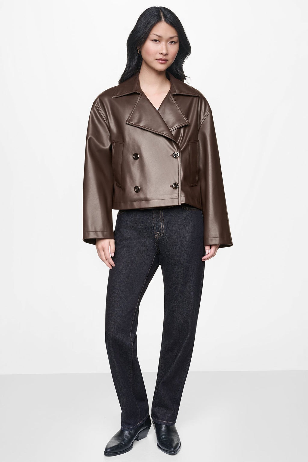 DOUBLE BREASTED FAUX LEATHER JACKET