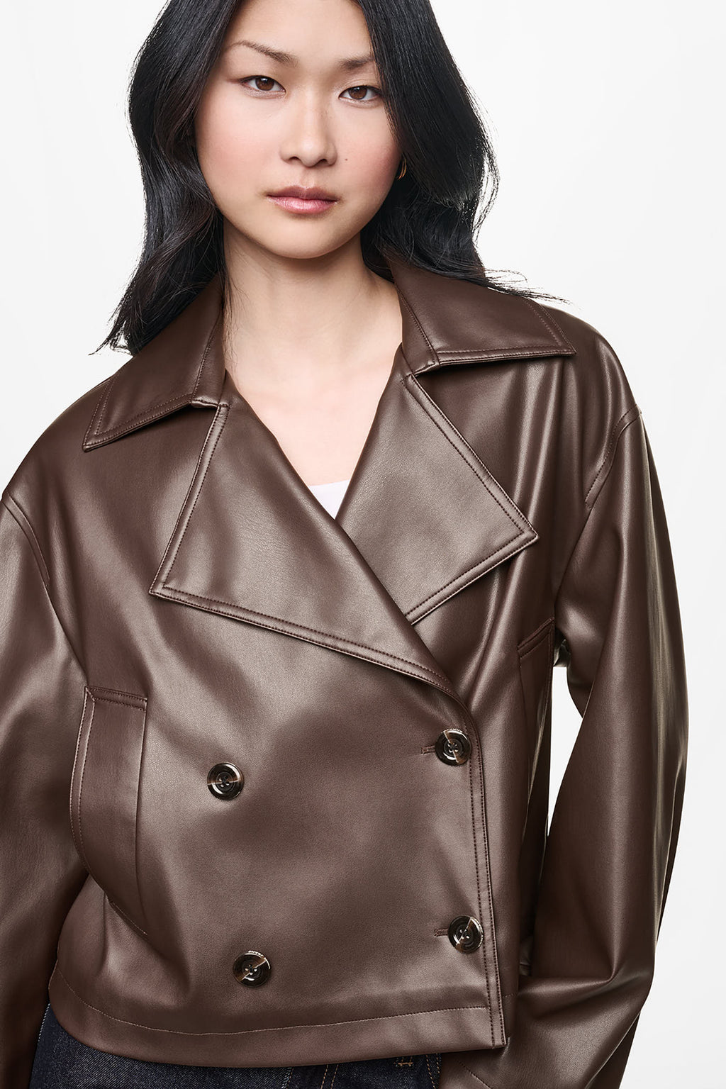 DOUBLE BREASTED FAUX LEATHER JACKET