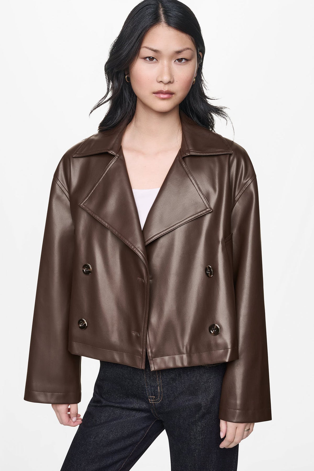 DOUBLE BREASTED FAUX LEATHER JACKET