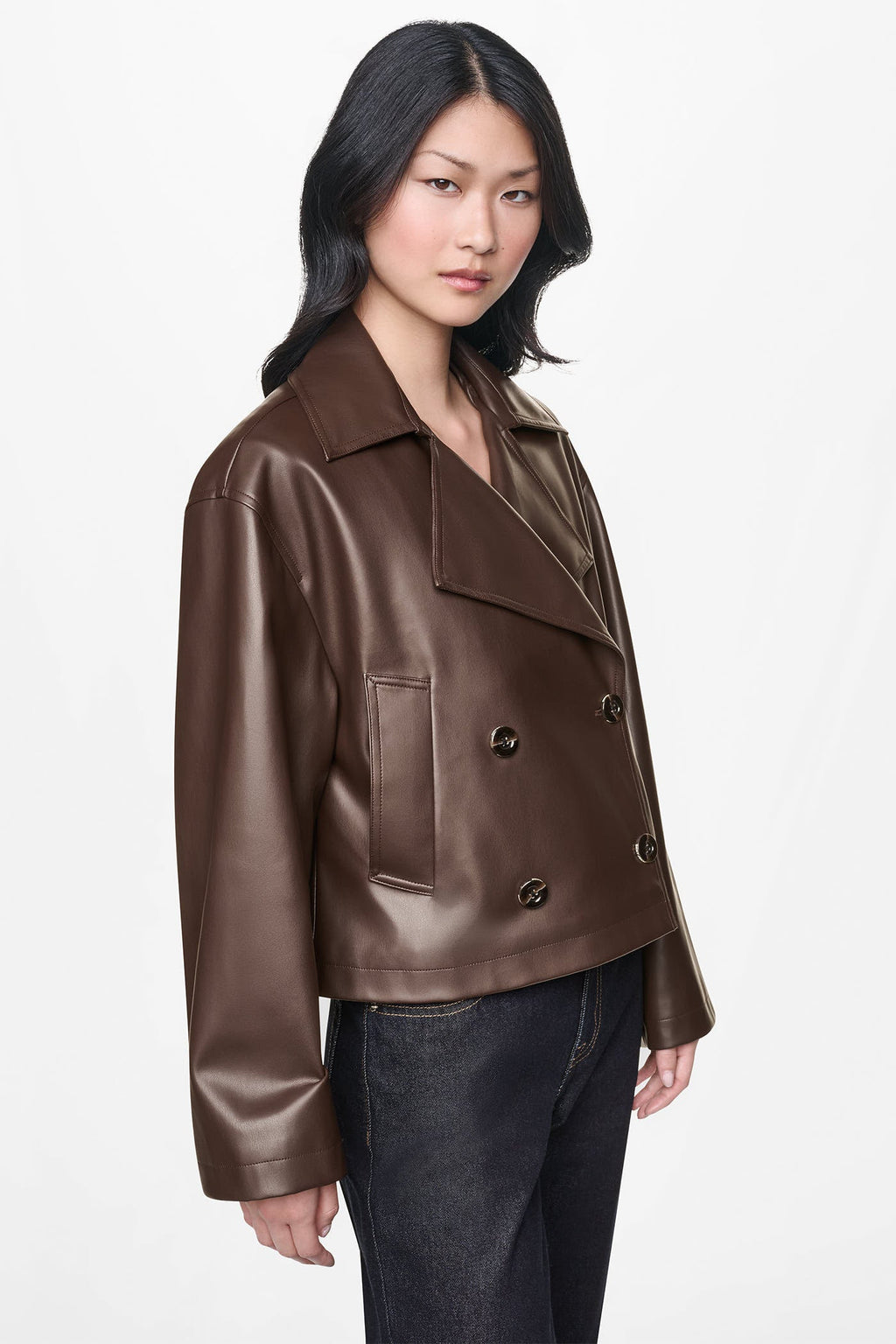 DOUBLE BREASTED FAUX LEATHER JACKET