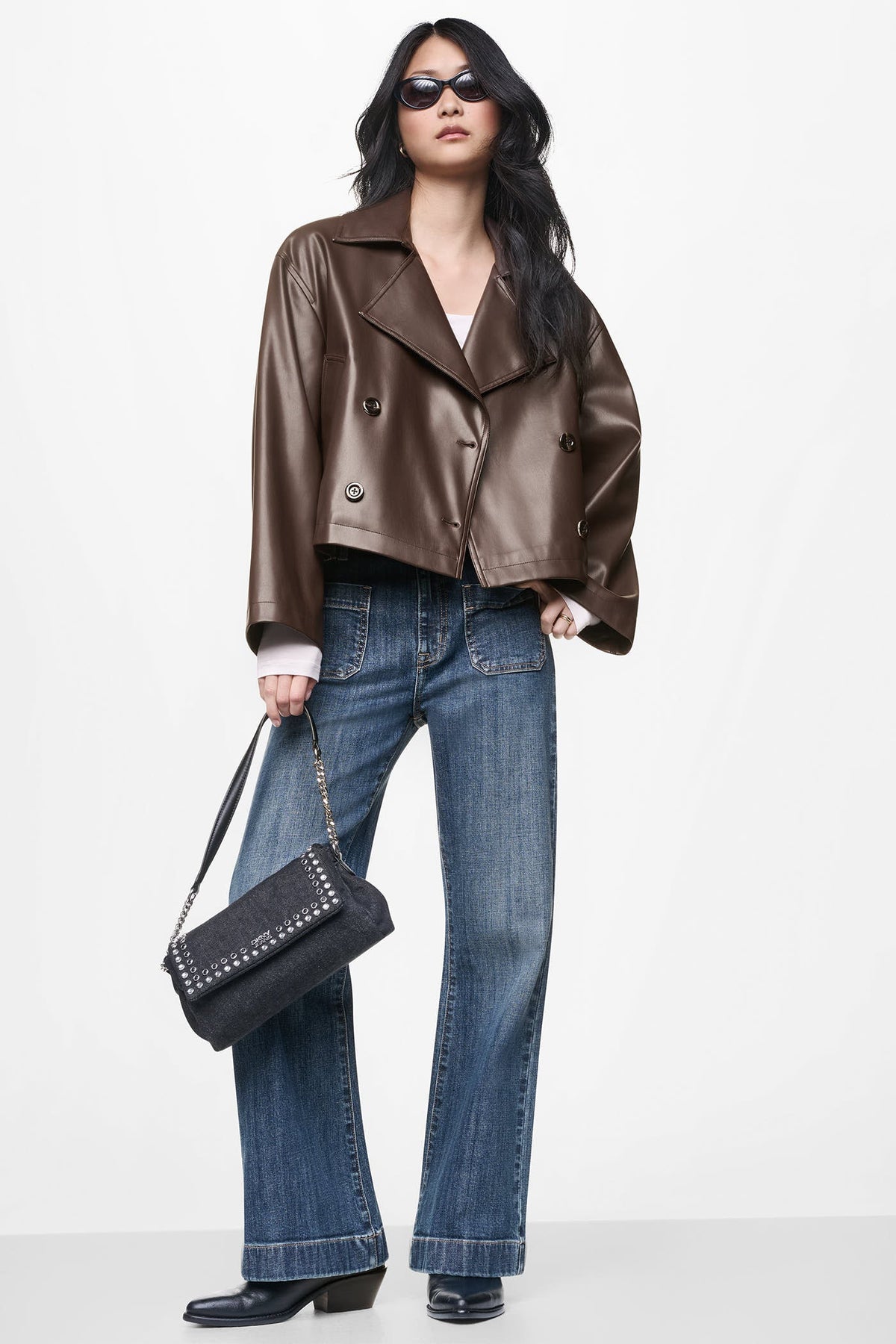 DOUBLE BREASTED FAUX LEATHER JACKET