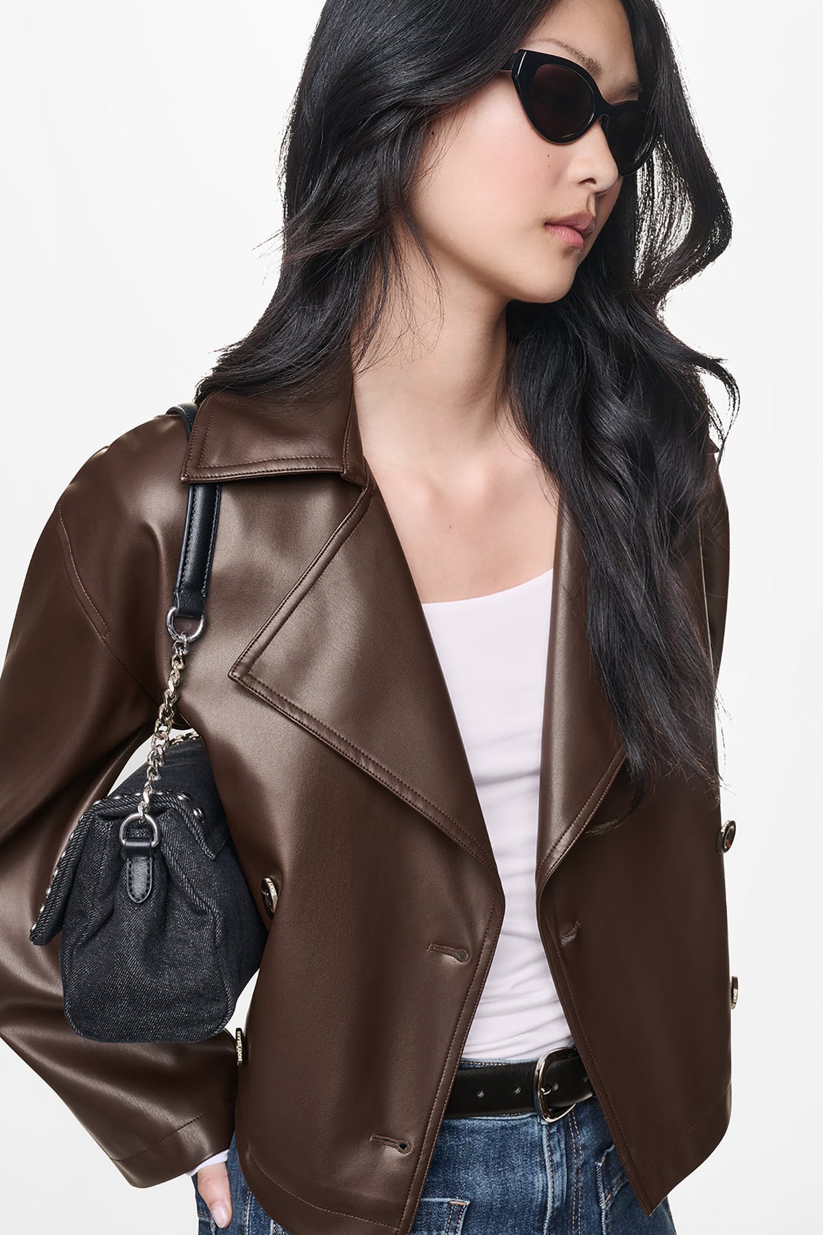 DOUBLE BREASTED FAUX LEATHER JACKET