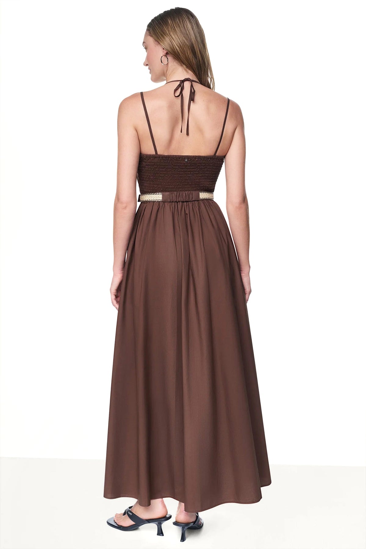 STRAPPY V-NECK MAXI DRESS WITH RAFFIA BELT