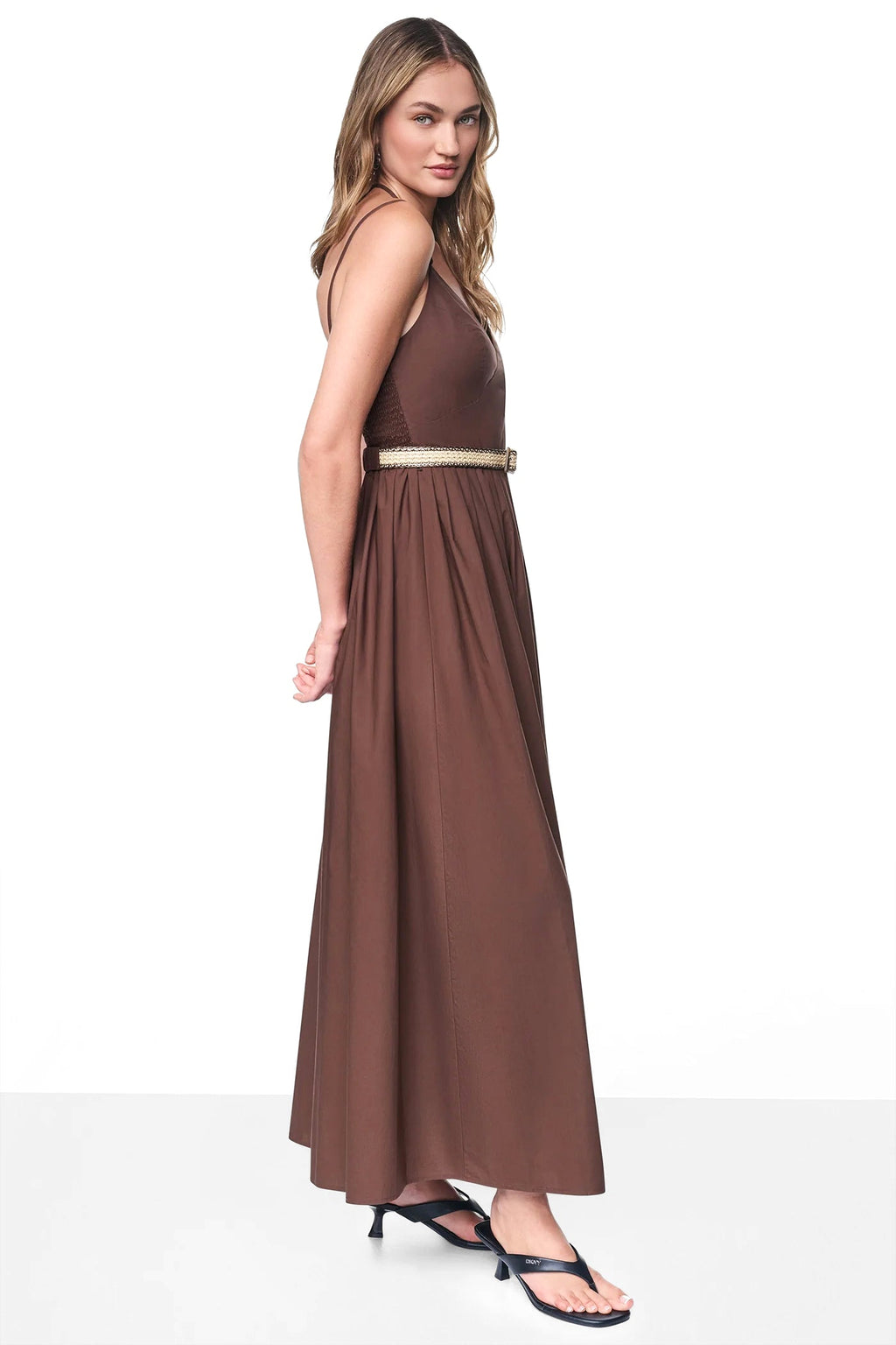 STRAPPY V-NECK MAXI DRESS WITH RAFFIA BELT