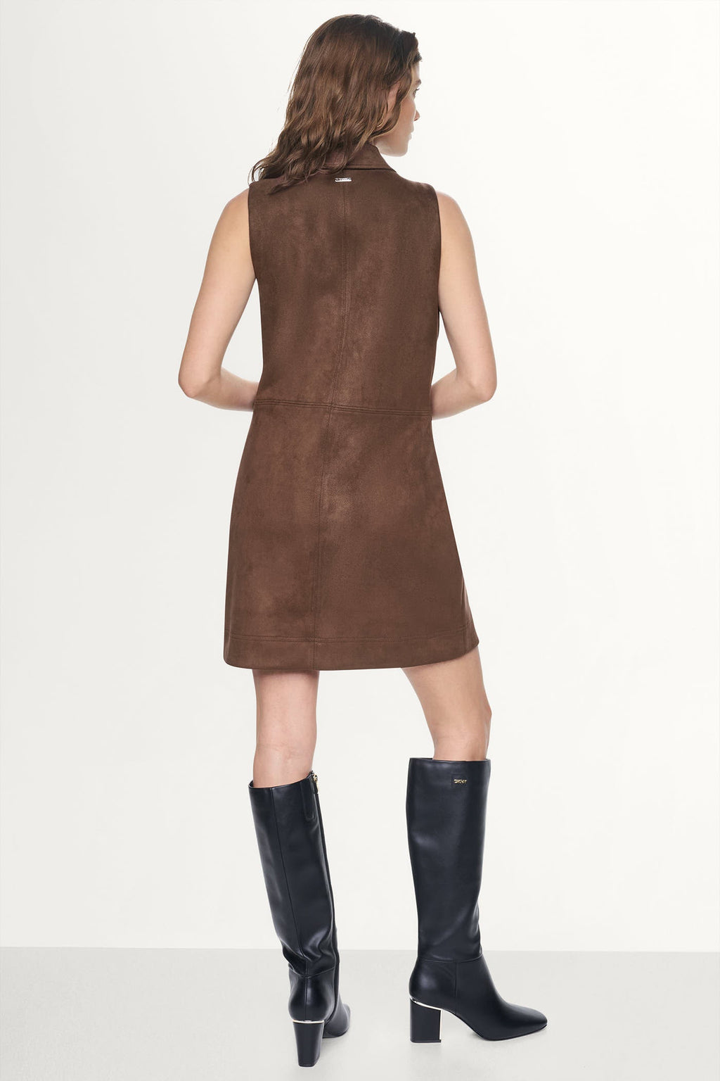 COLLARED FAUX SUEDE DRESS