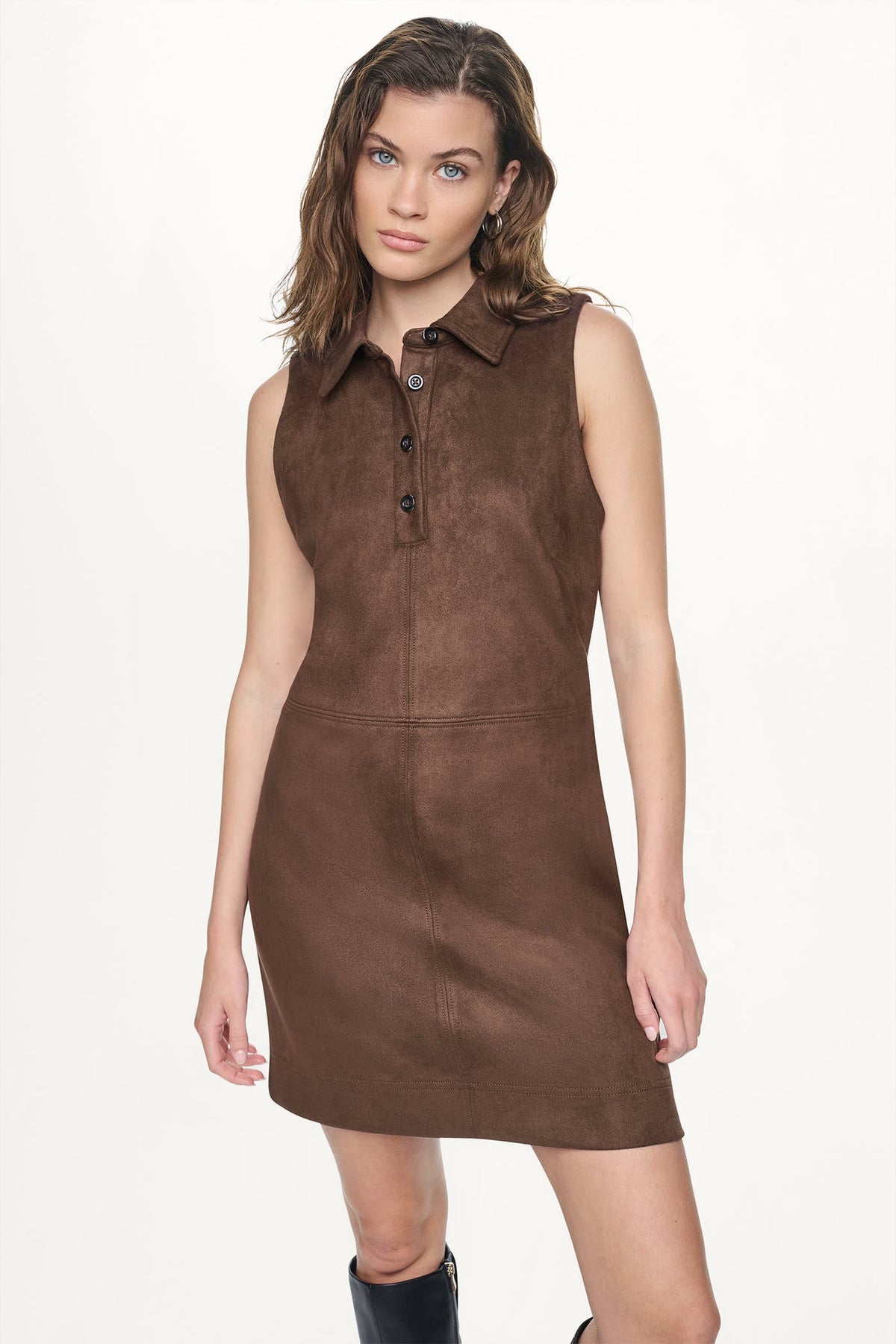 COLLARED FAUX SUEDE DRESS