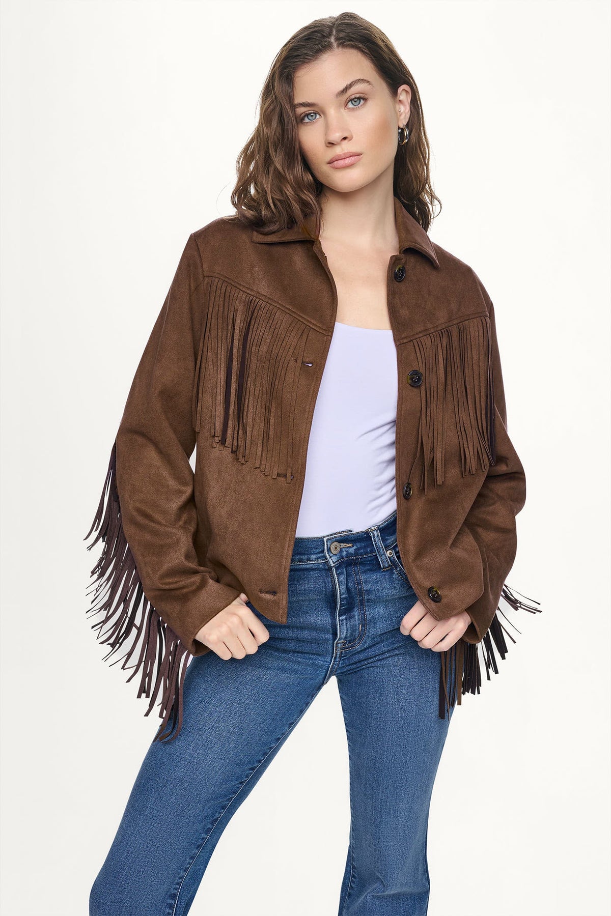 FAUX SUEDE FRINGE JACKET