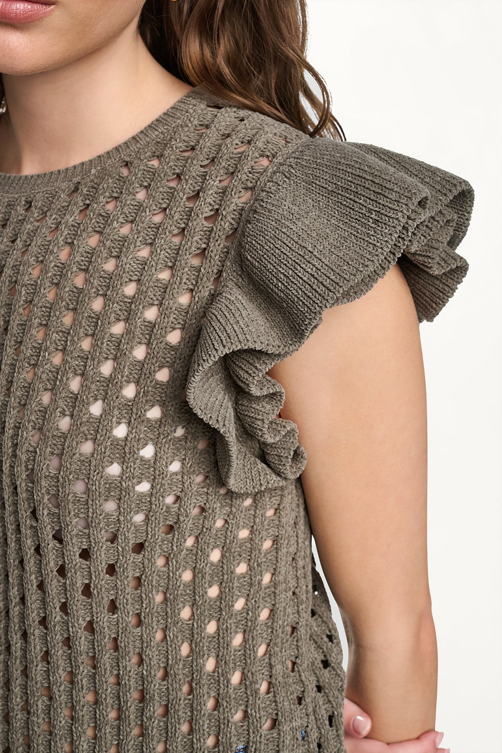 CHENILLE FLUTTER SLEEVE SWEATER