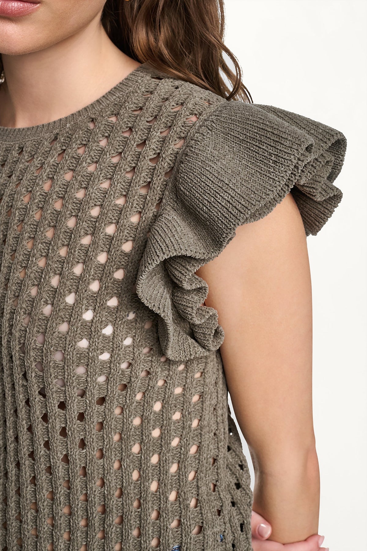 CHENILLE FLUTTER SLEEVE SWEATER
