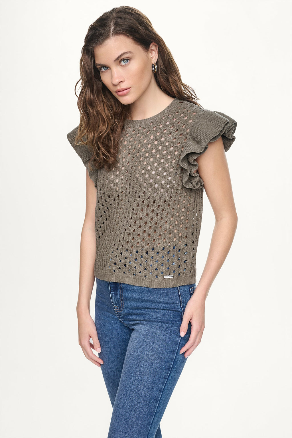 CHENILLE FLUTTER SLEEVE SWEATER