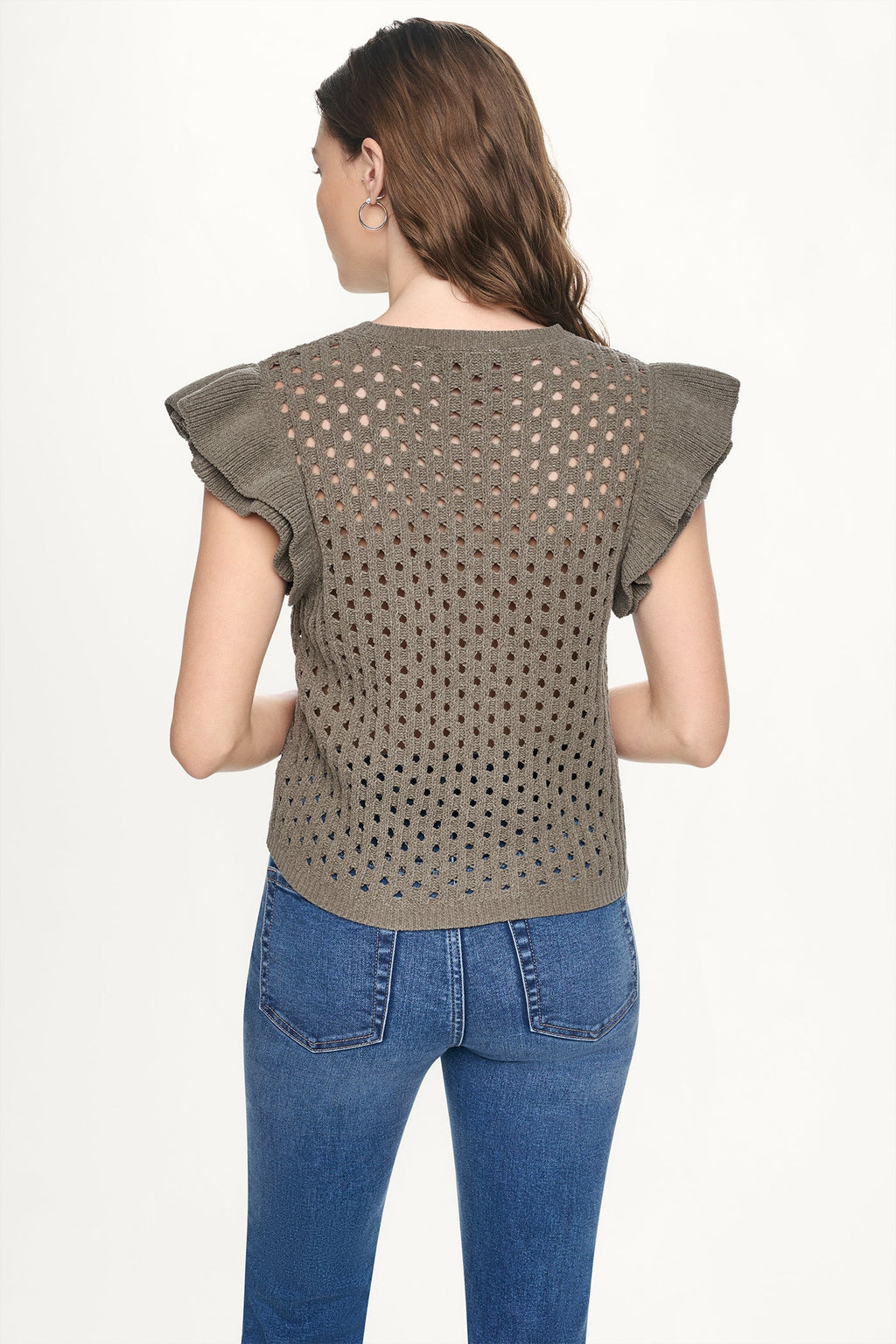 CHENILLE FLUTTER SLEEVE SWEATER