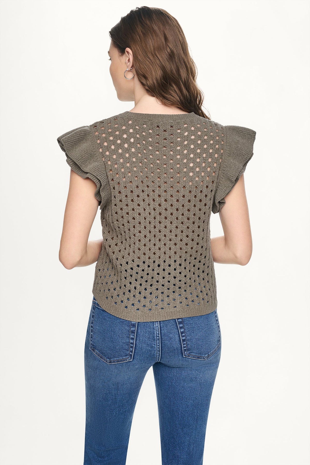 CHENILLE FLUTTER SLEEVE SWEATER