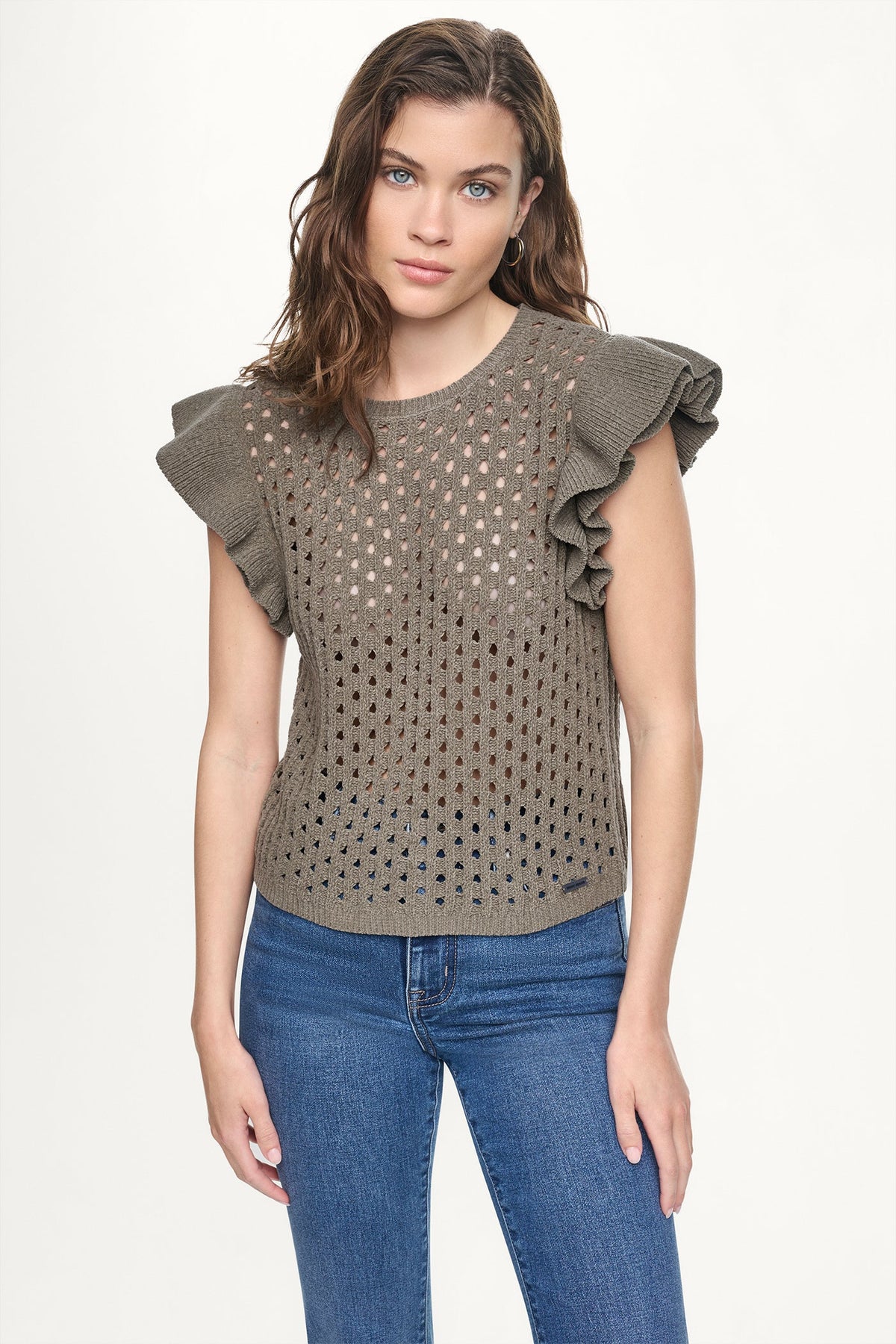 CHENILLE FLUTTER SLEEVE SWEATER