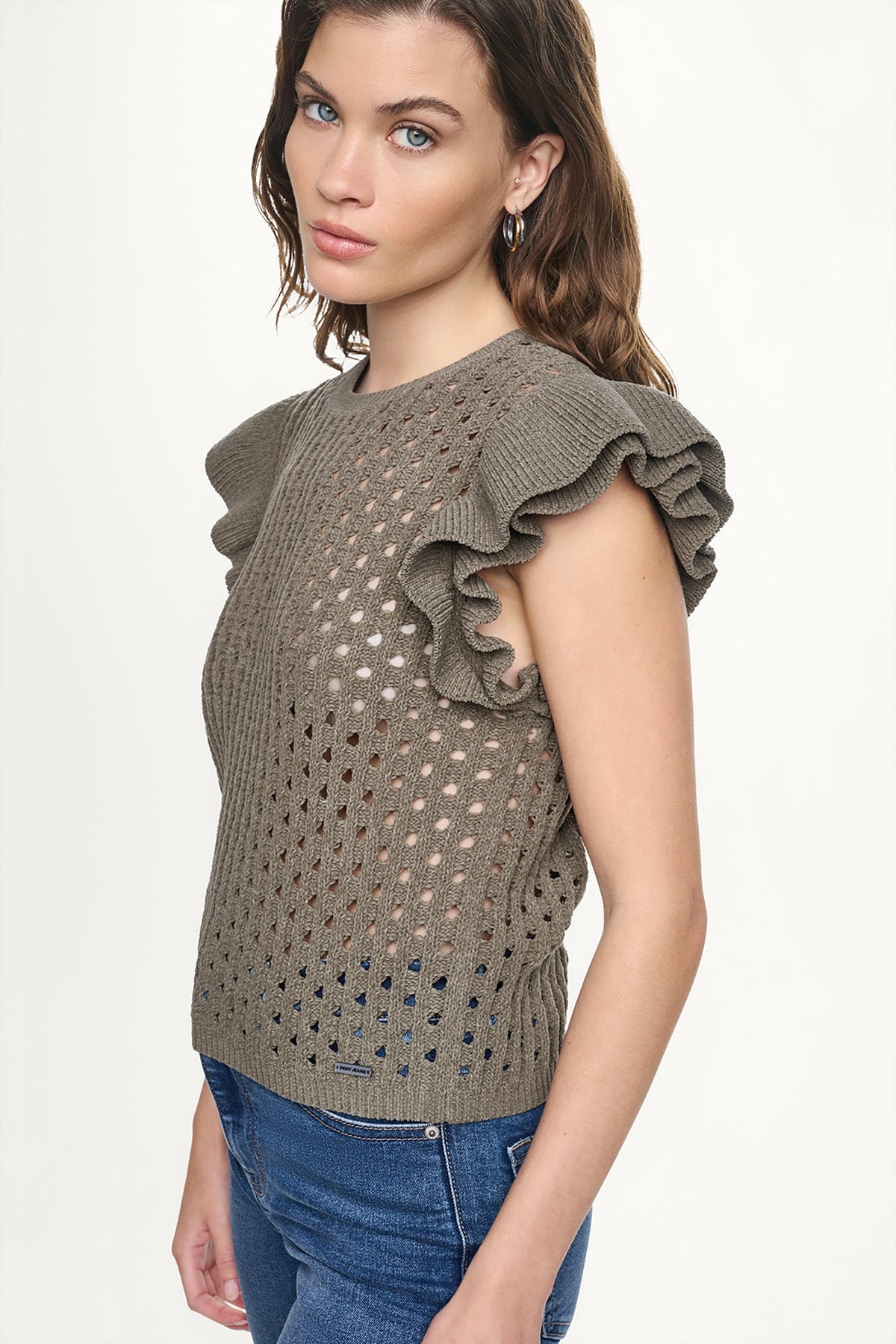 CHENILLE FLUTTER SLEEVE SWEATER