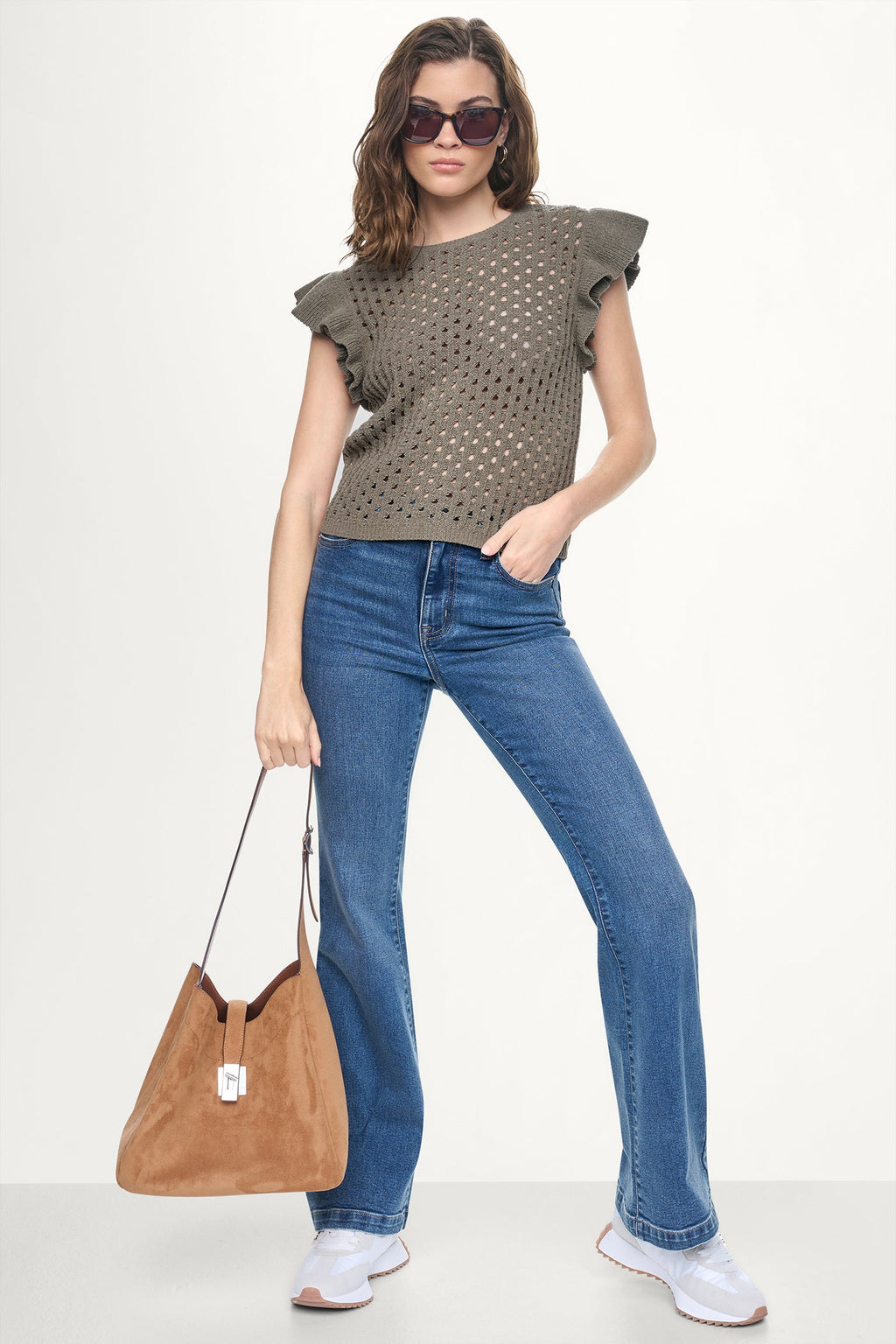 CHENILLE FLUTTER SLEEVE SWEATER