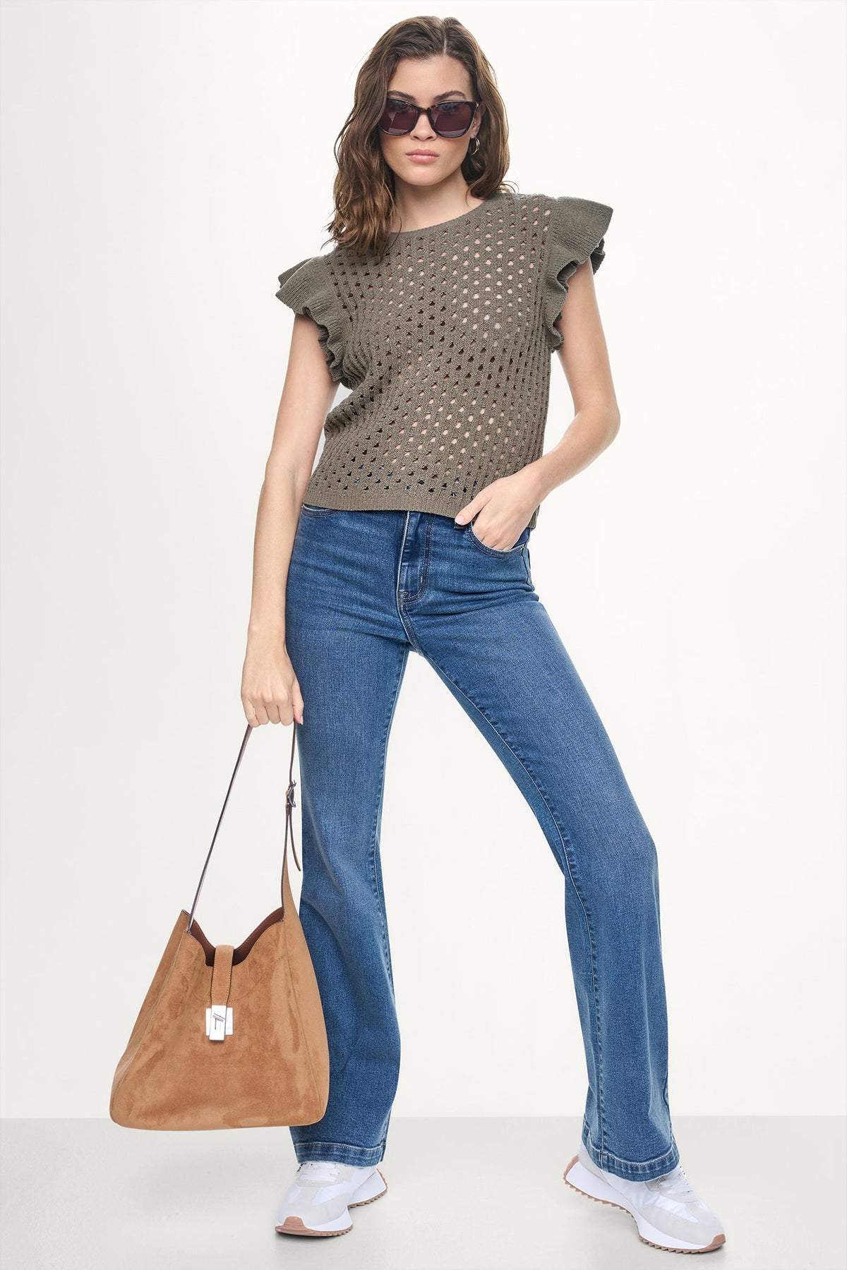CHENILLE FLUTTER SLEEVE SWEATER