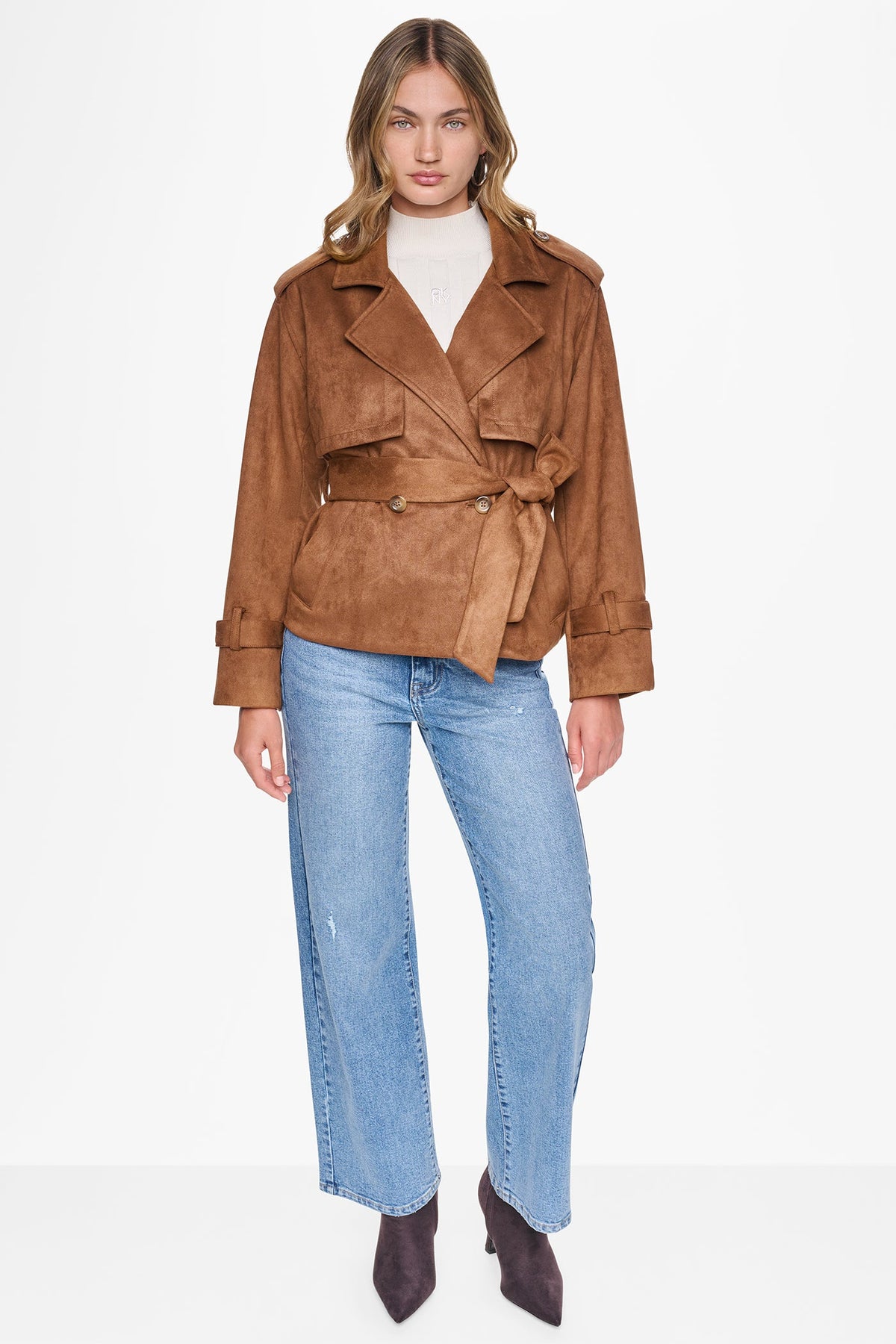 FAUX SUEDE SHORT TRENCH JACKET