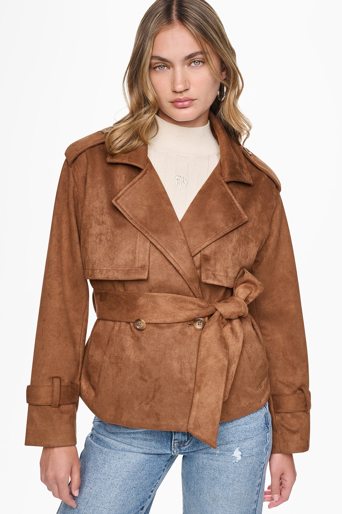 FAUX SUEDE SHORT TRENCH JACKET