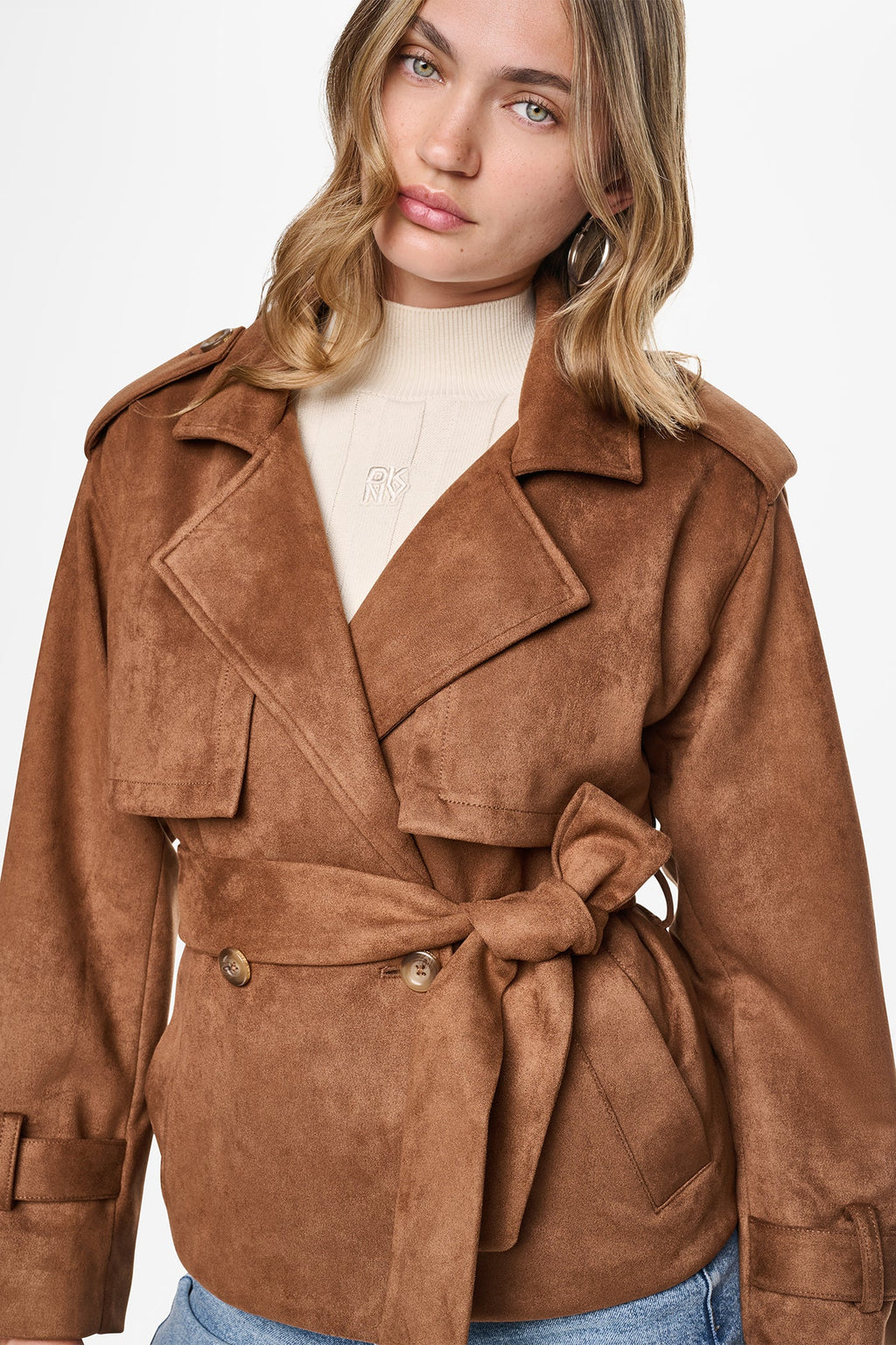 FAUX SUEDE SHORT TRENCH JACKET