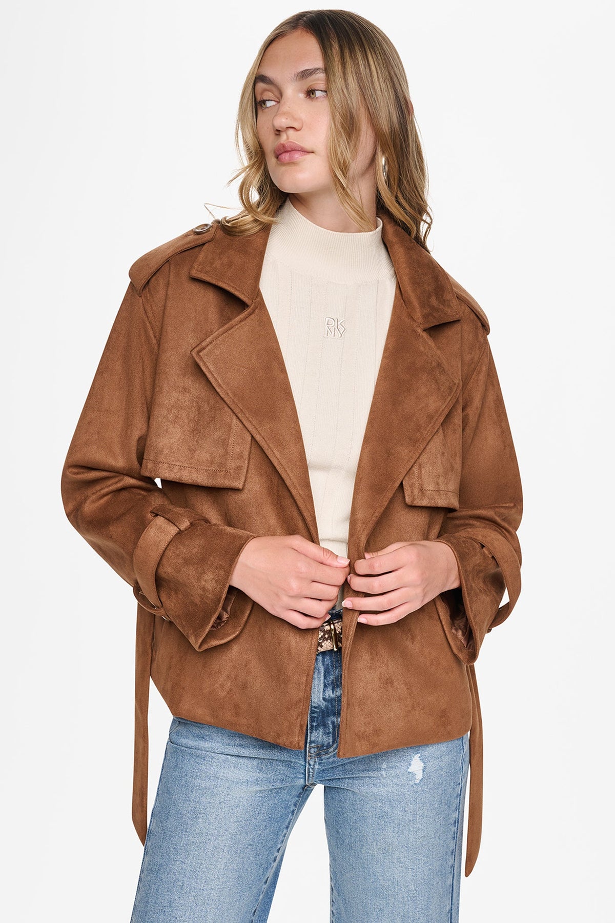 FAUX SUEDE SHORT TRENCH JACKET