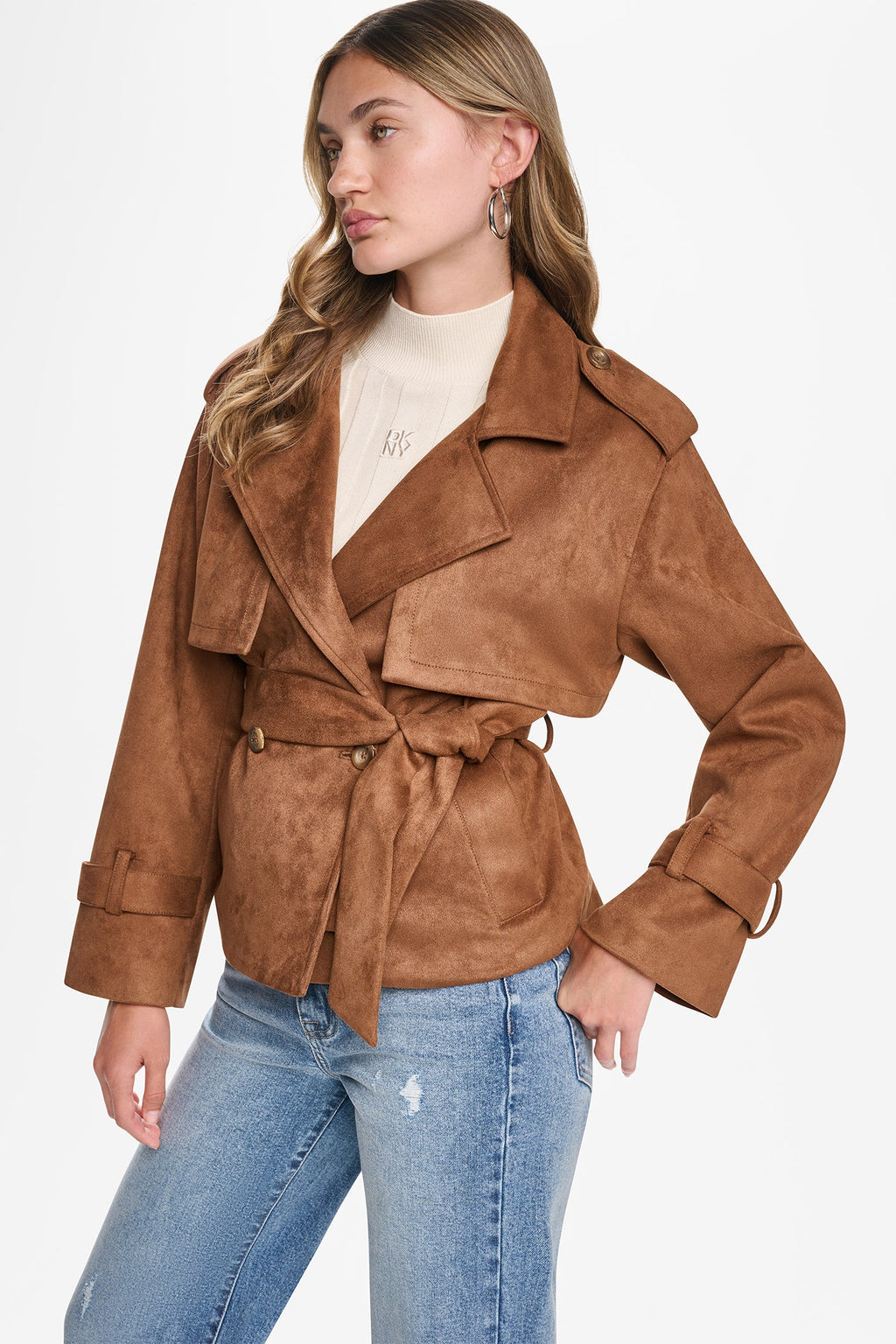 FAUX SUEDE SHORT TRENCH JACKET
