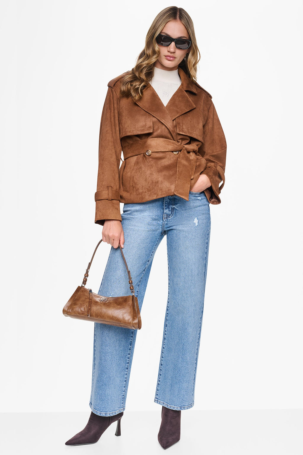 FAUX SUEDE SHORT TRENCH JACKET