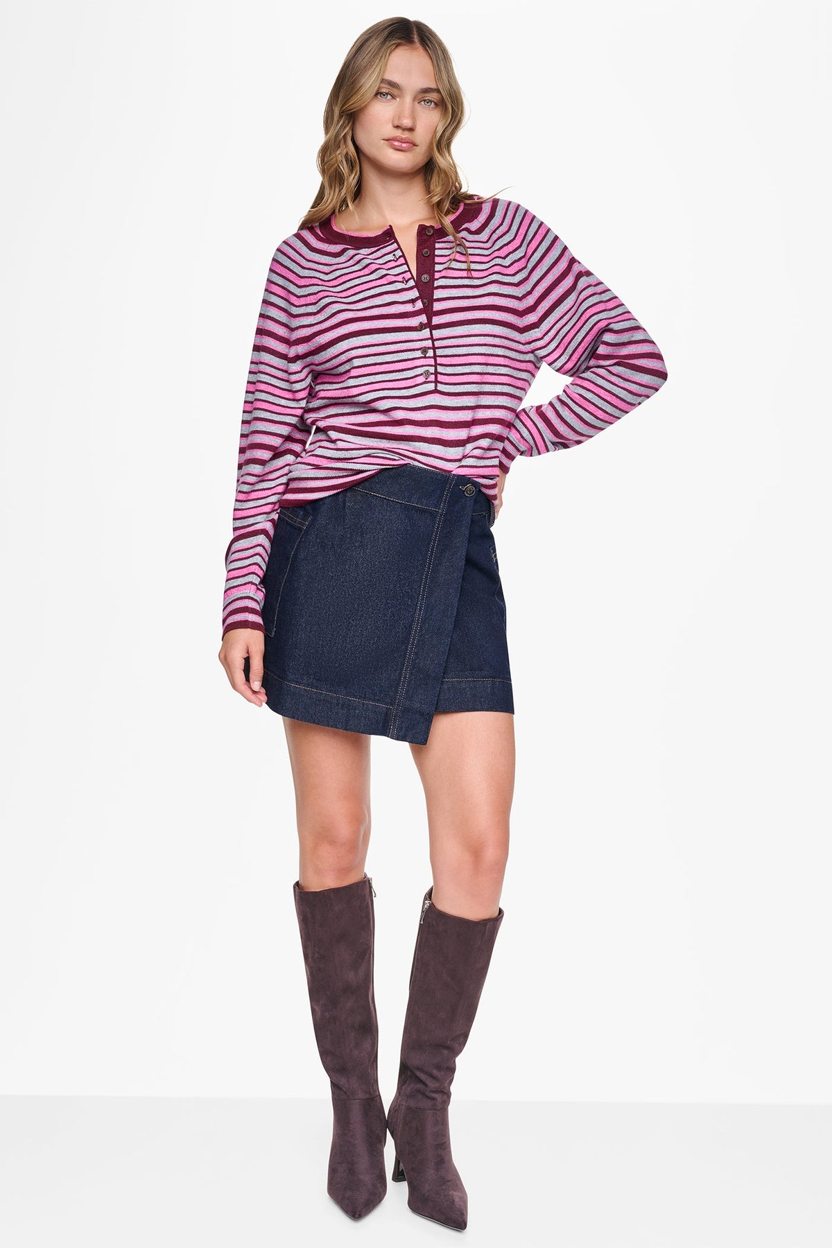 STRIPED HENLEY SWEATER