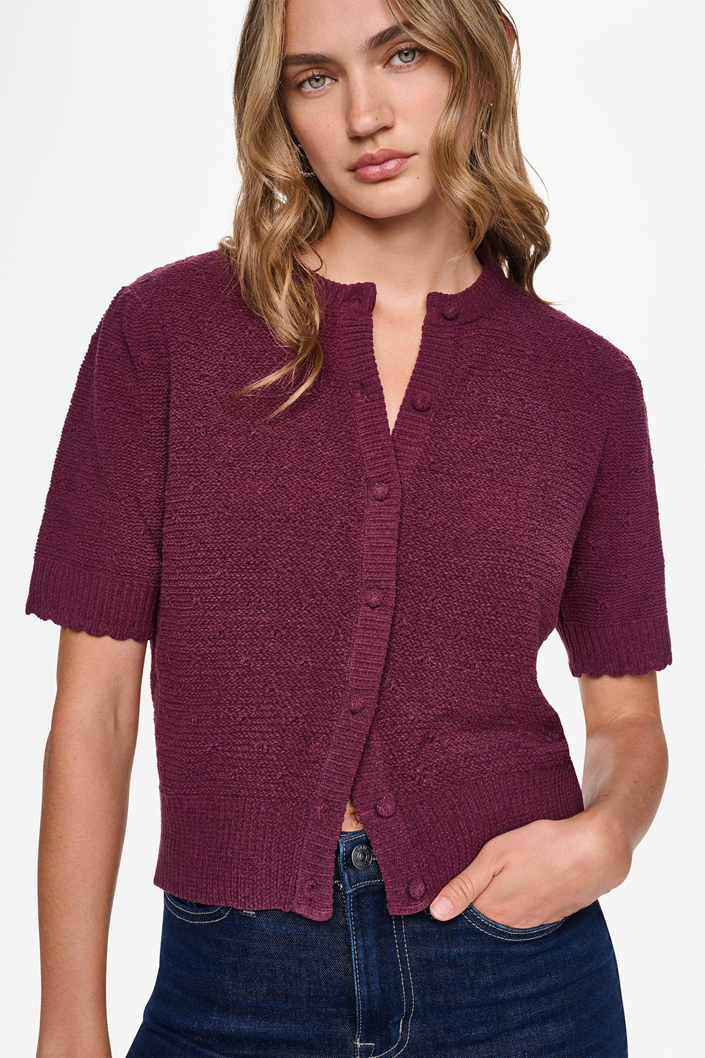 ELBOW SLEEVE CHENILLE CARDIGAN
