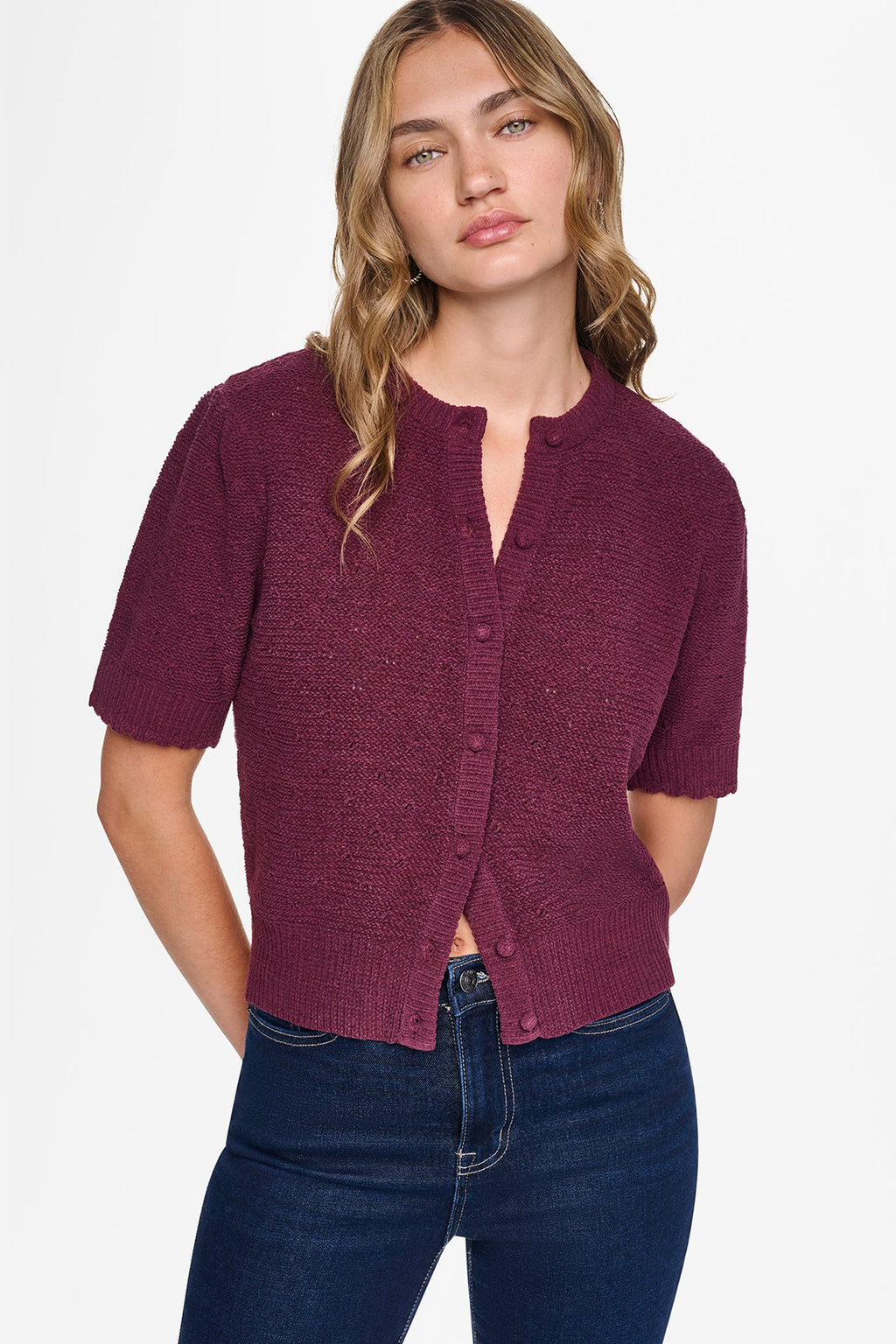 ELBOW SLEEVE CHENILLE CARDIGAN