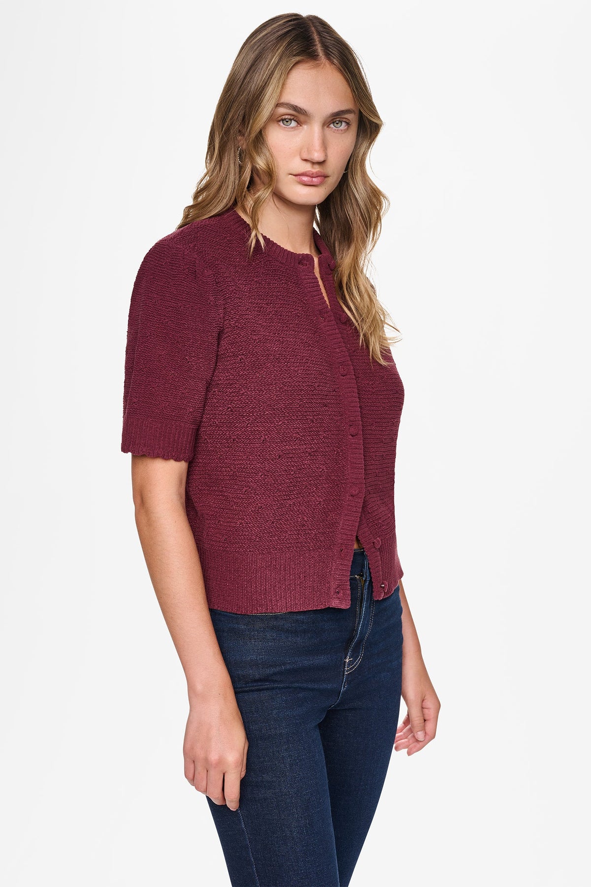 ELBOW SLEEVE CHENILLE CARDIGAN