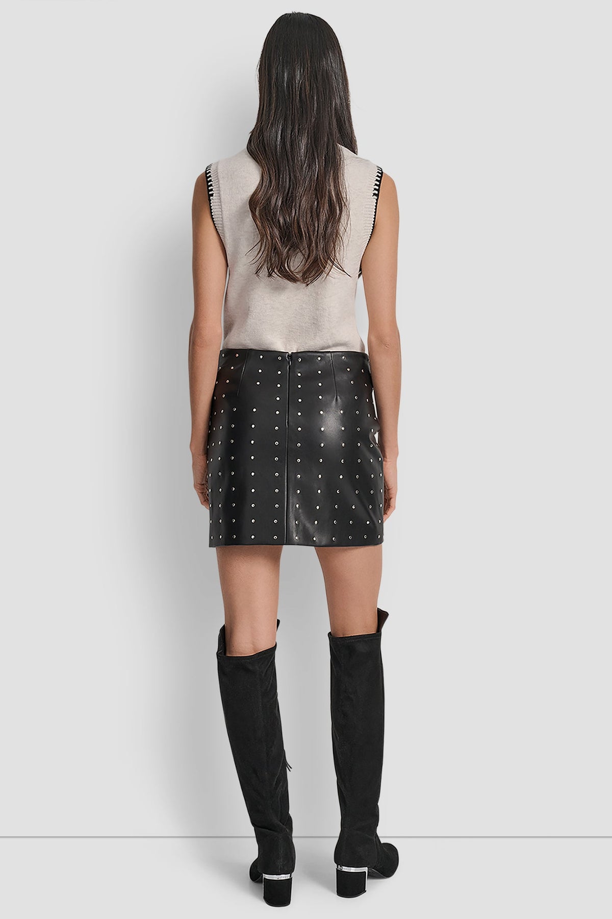 EMBELLISHED FAUX LEATHER SKIRT