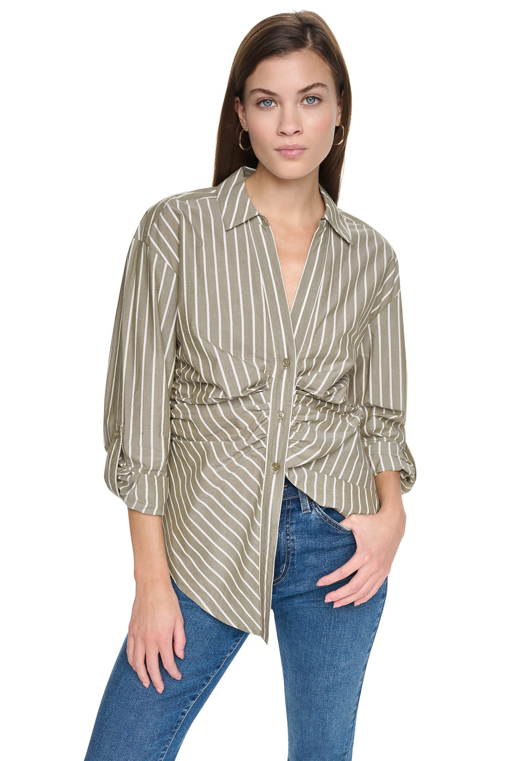 STRIPED RUCHED SHIRT