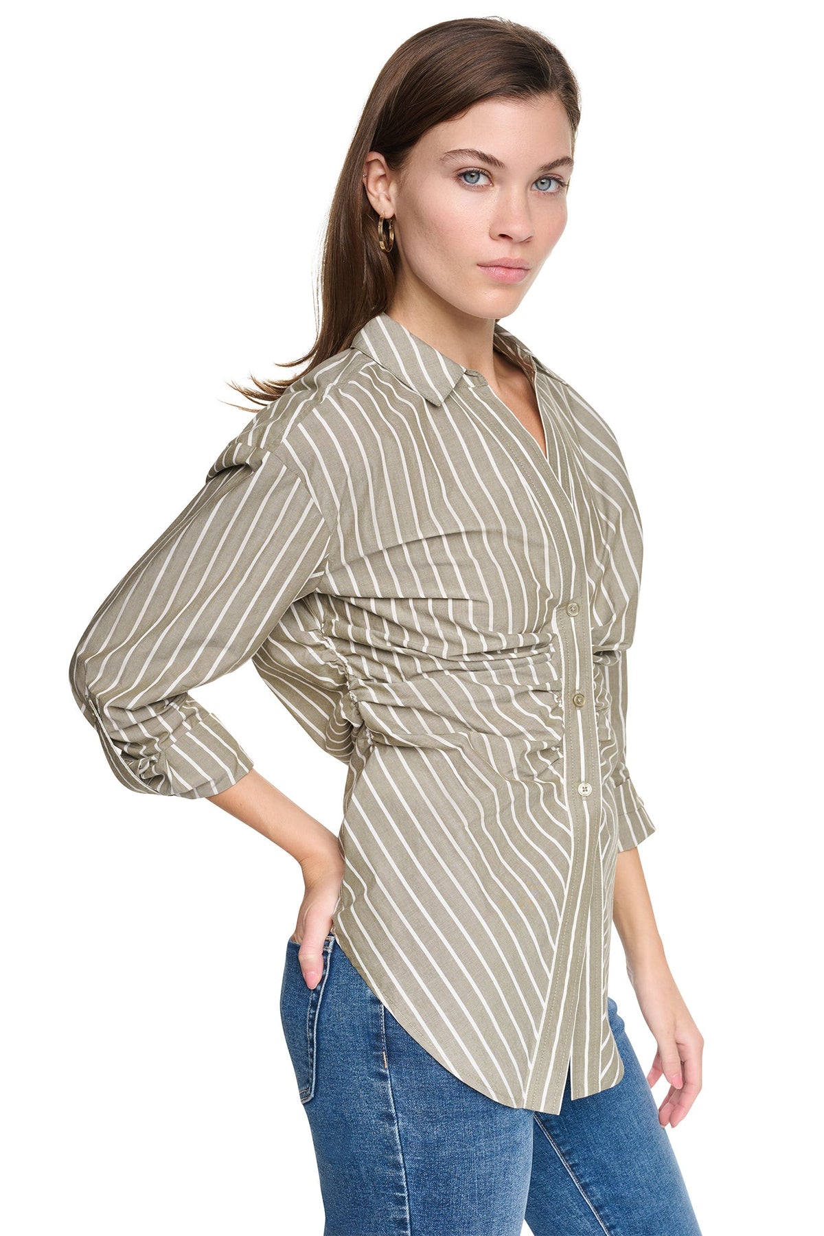 STRIPED RUCHED SHIRT