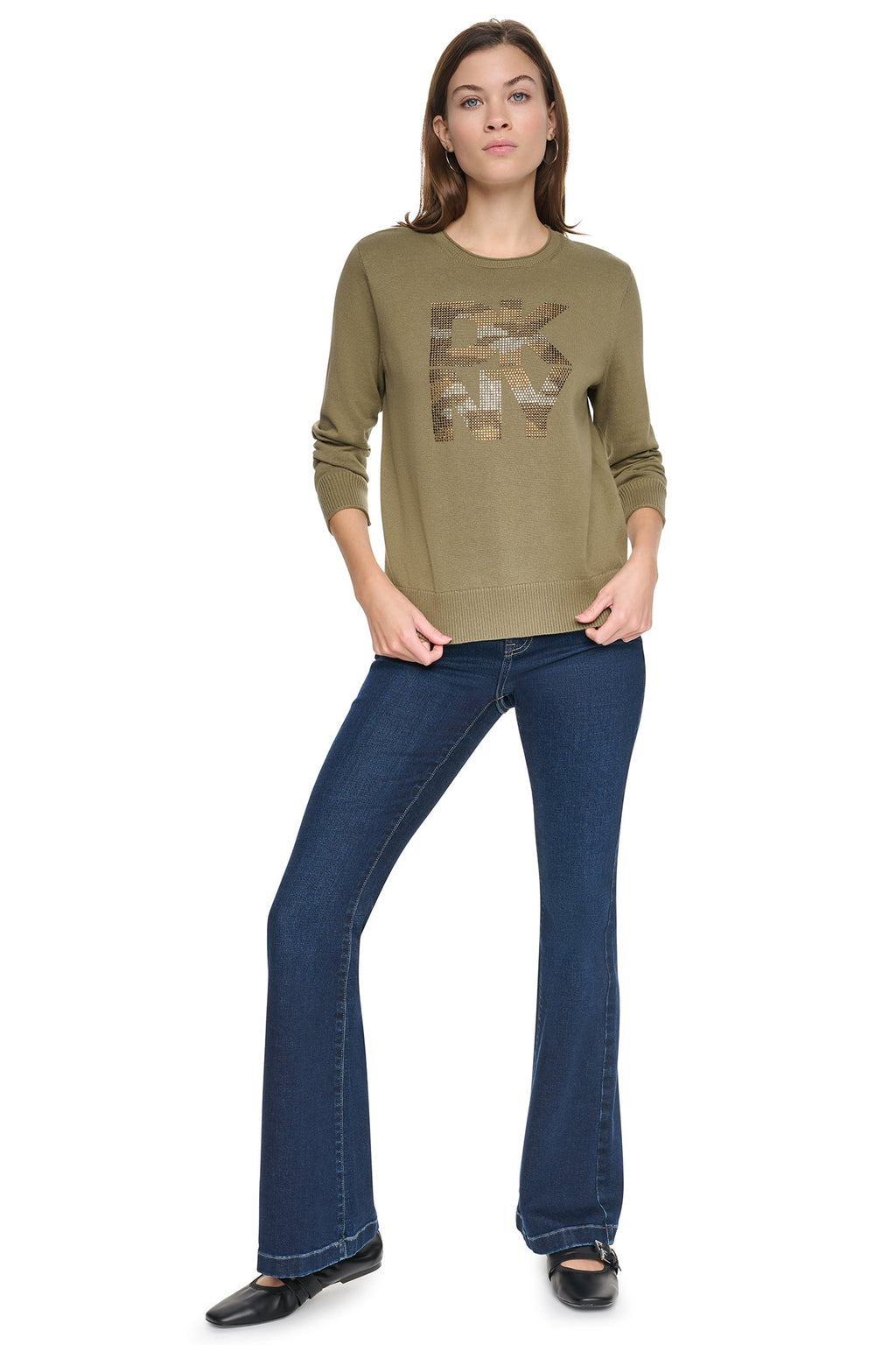 CAMO RHINESTONE LOGO SWEATER