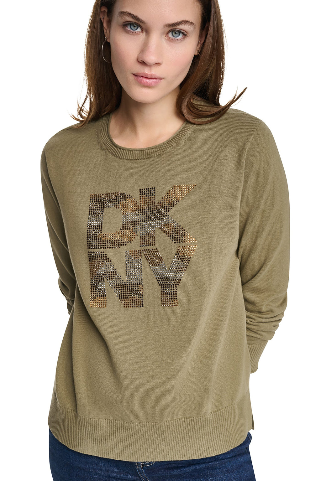 CAMO RHINESTONE LOGO SWEATER