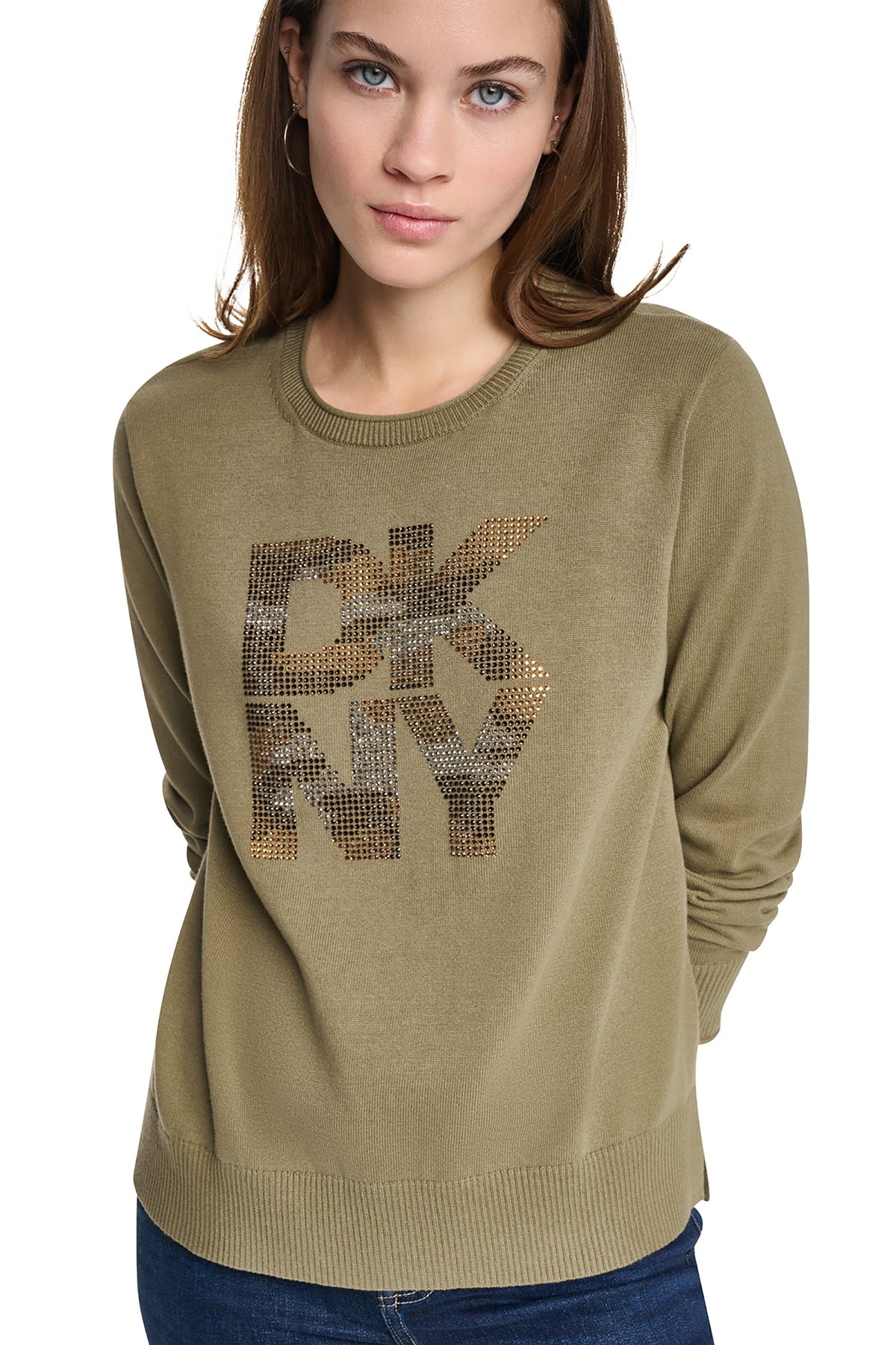 CAMO RHINESTONE LOGO SWEATER