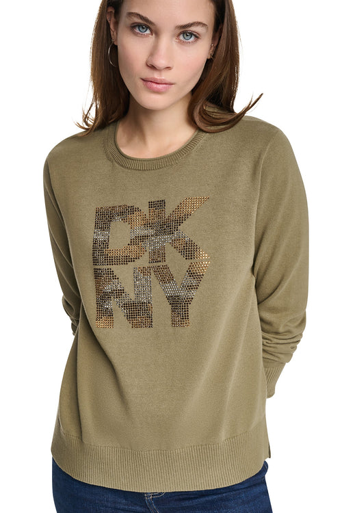 CAMO RHINESTONE LOGO SWEATER
